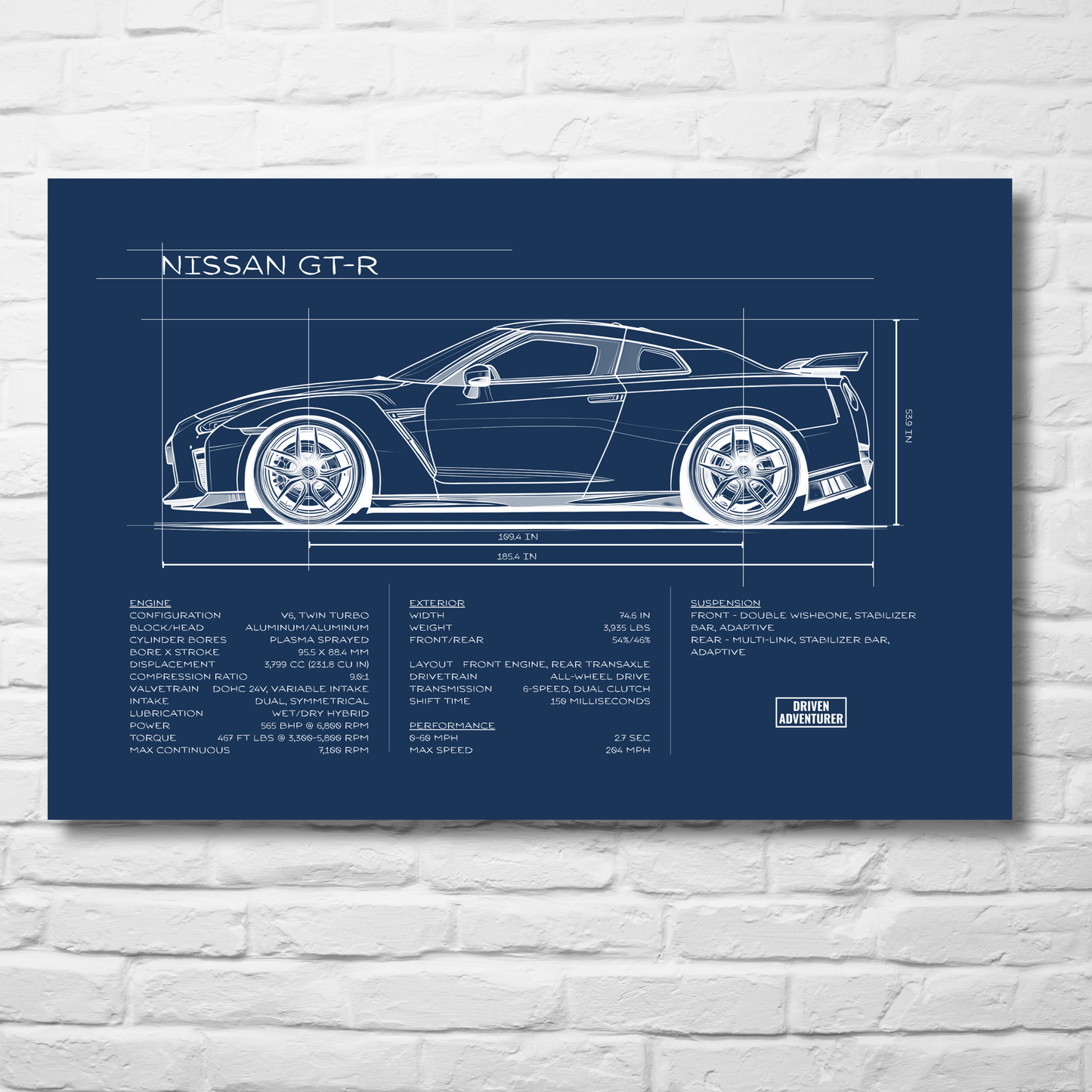 Nissan GT-R Spec Sheet | Blueprint Edition Aluminum Print