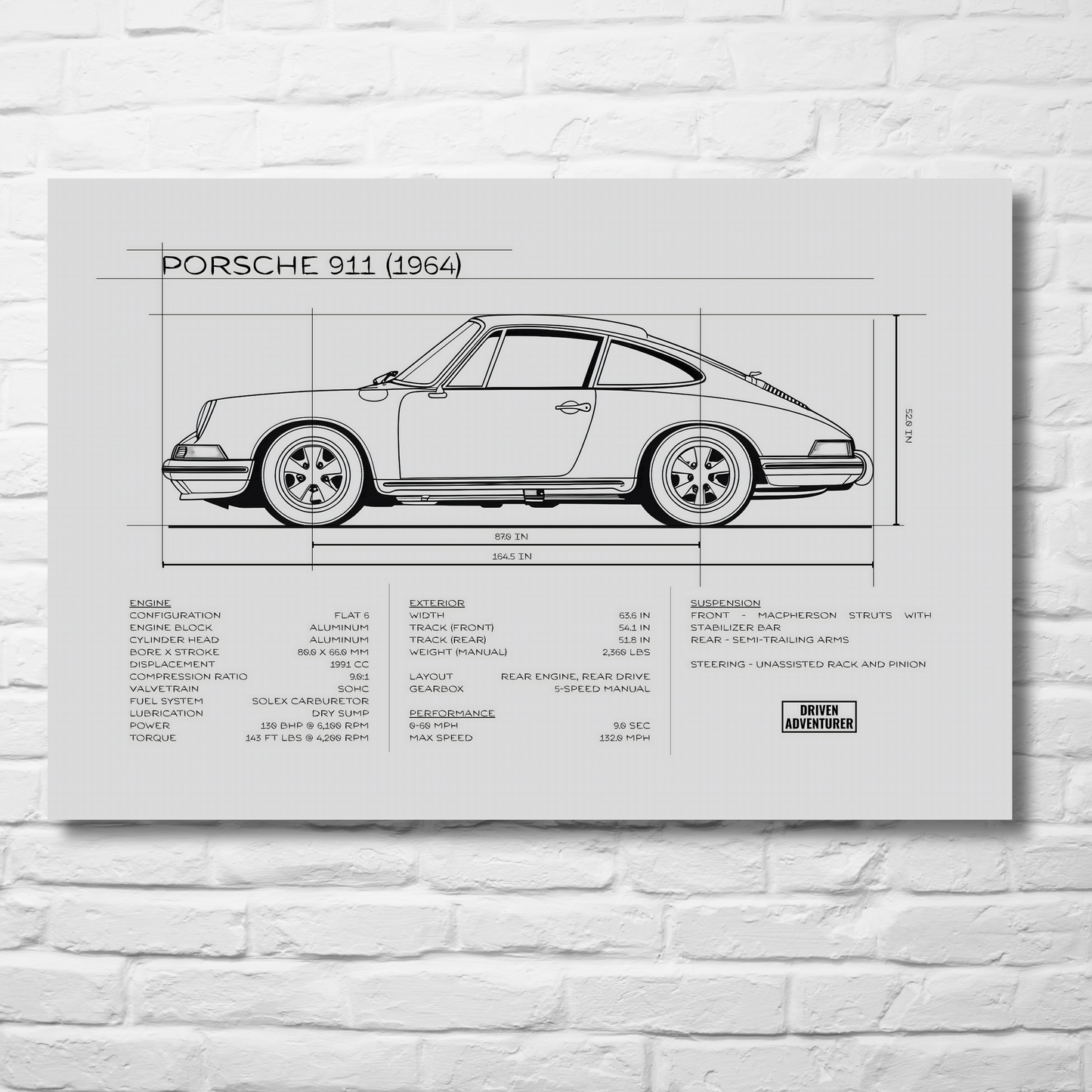 Porsche 911 Spec Sheet | Monochrome Edition Aluminum Print