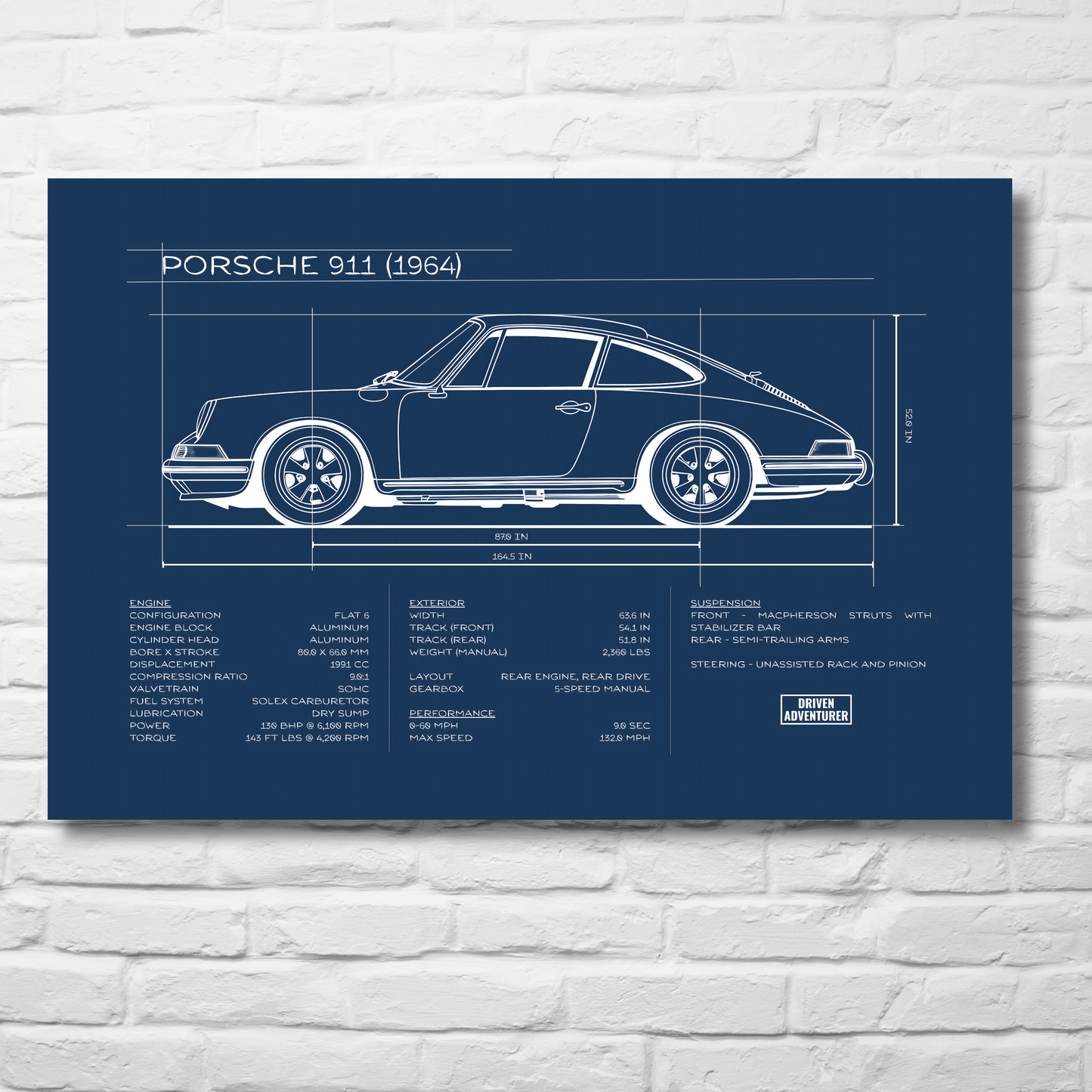 Porsche 911 Spec Sheet | Blueprint Edition Aluminum Print