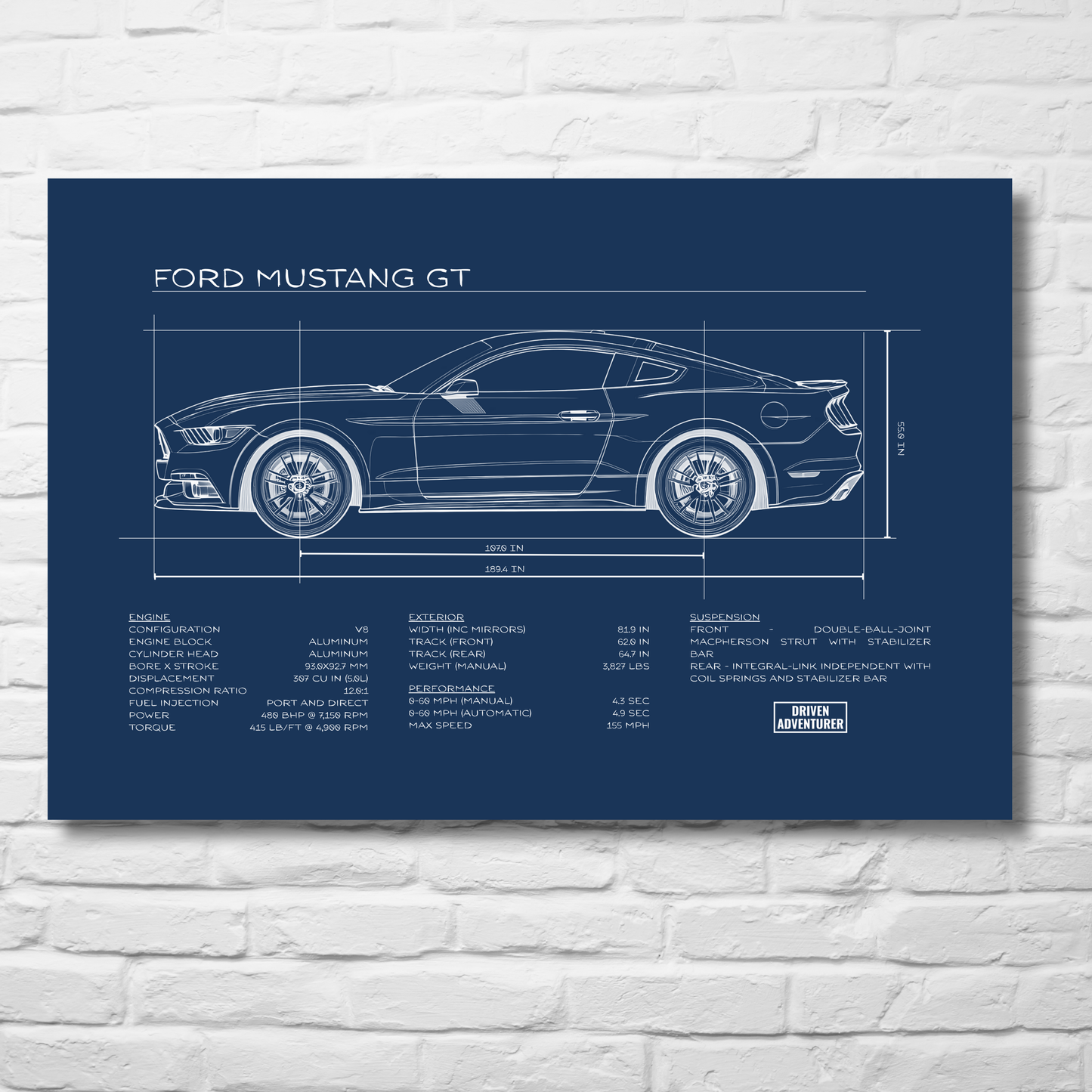 Ford Mustang GT Spec Sheet | Blueprint Edition Aluminum Print
