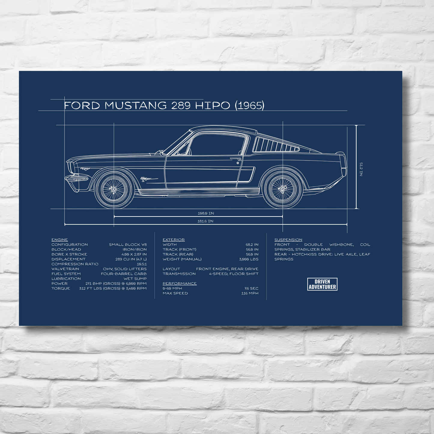 Ford Mustang 289 HiPo Spec Sheet | Blueprint Edition Aluminum Print