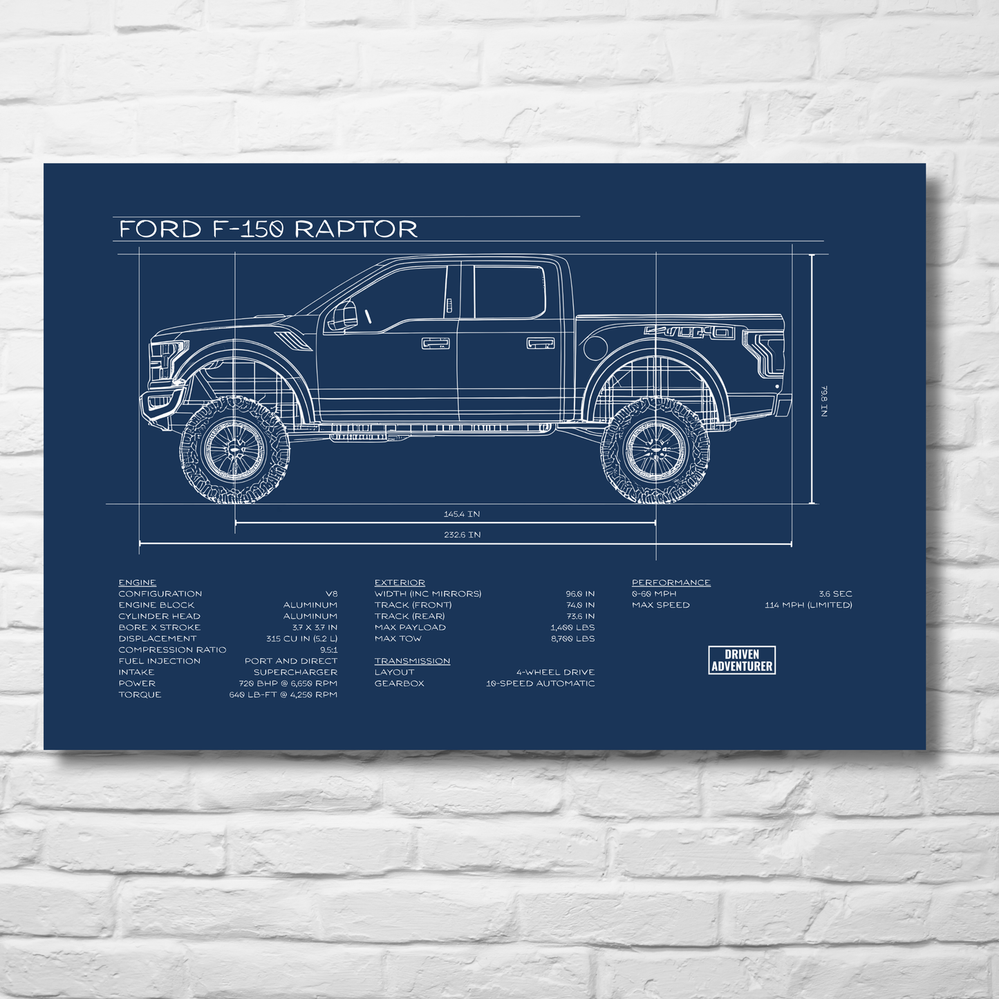 Ford F-150 Raptor Spec Sheet | Blueprint Edition Aluminum Print