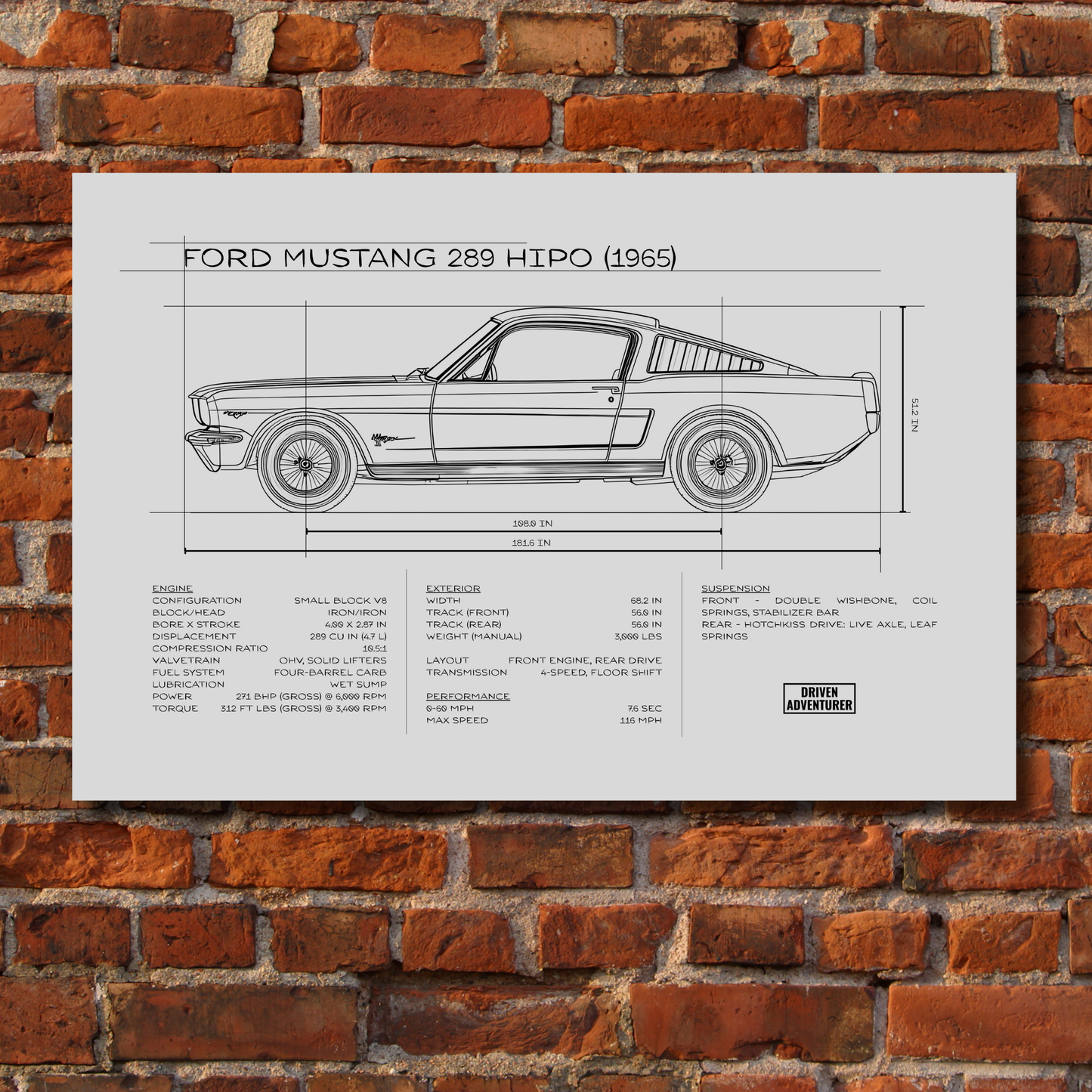 Ford Mustang 289 HiPo Spec Sheet | Monochrome Edition Aluminum Print
