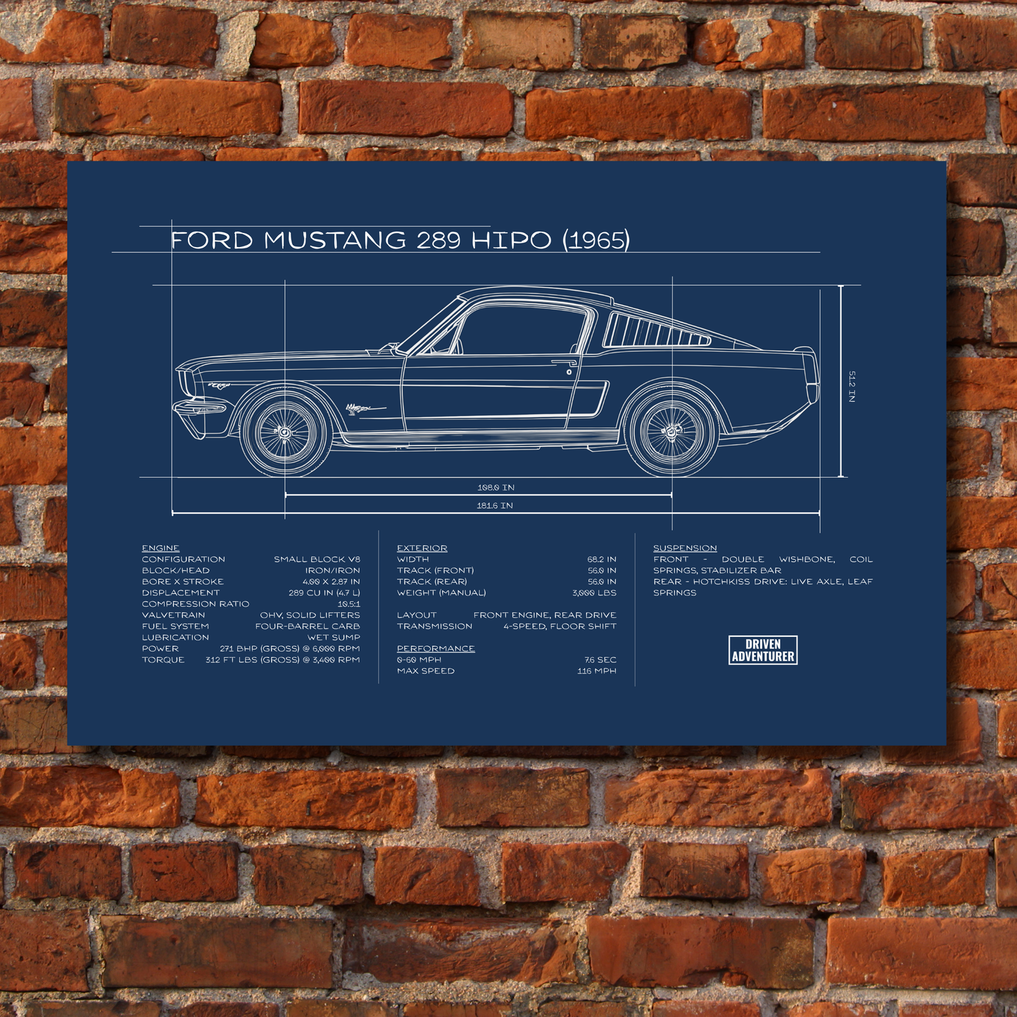 Ford Mustang 289 HiPo Spec Sheet | Blueprint Edition Aluminum Print