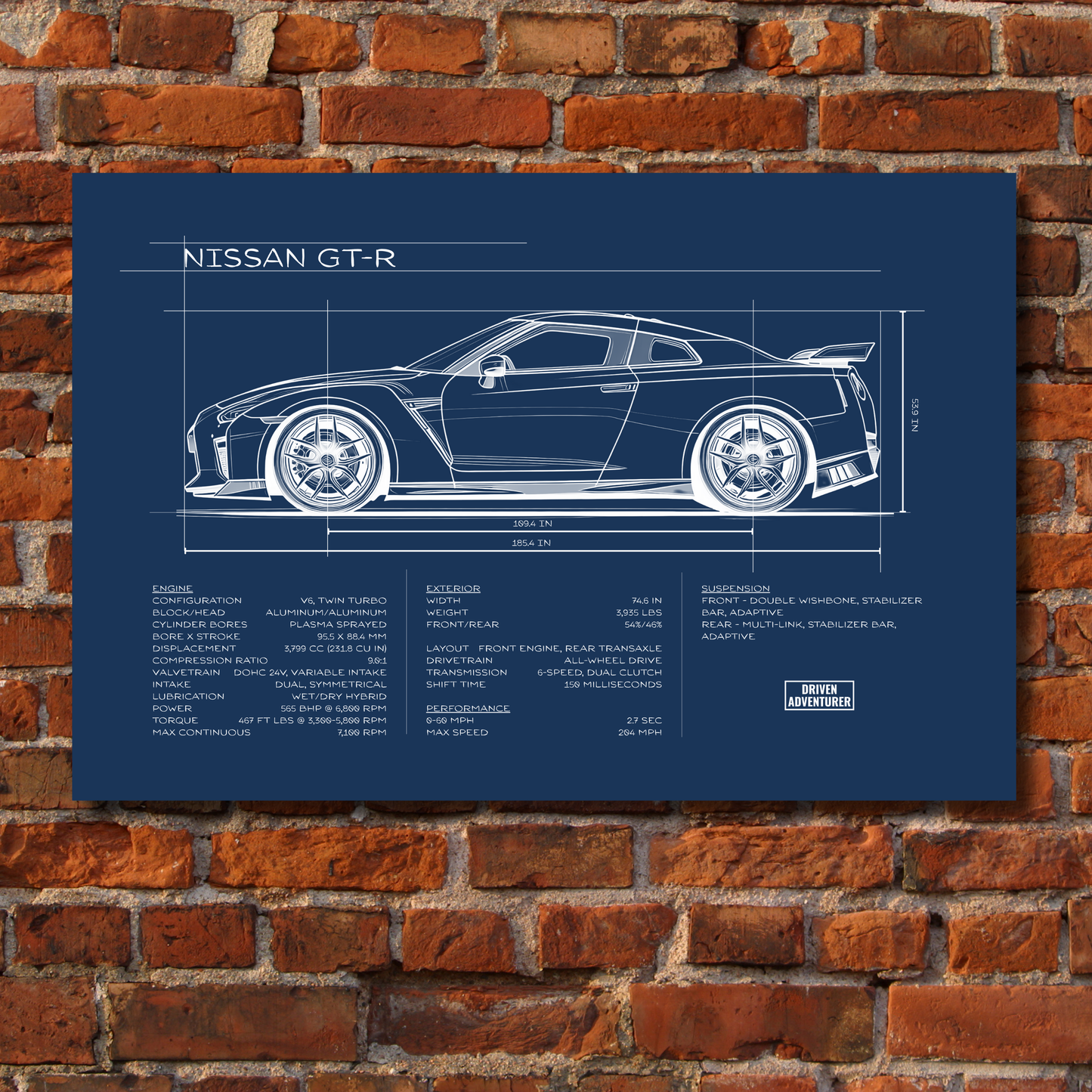 Nissan GT-R Spec Sheet | Blueprint Edition Aluminum Print