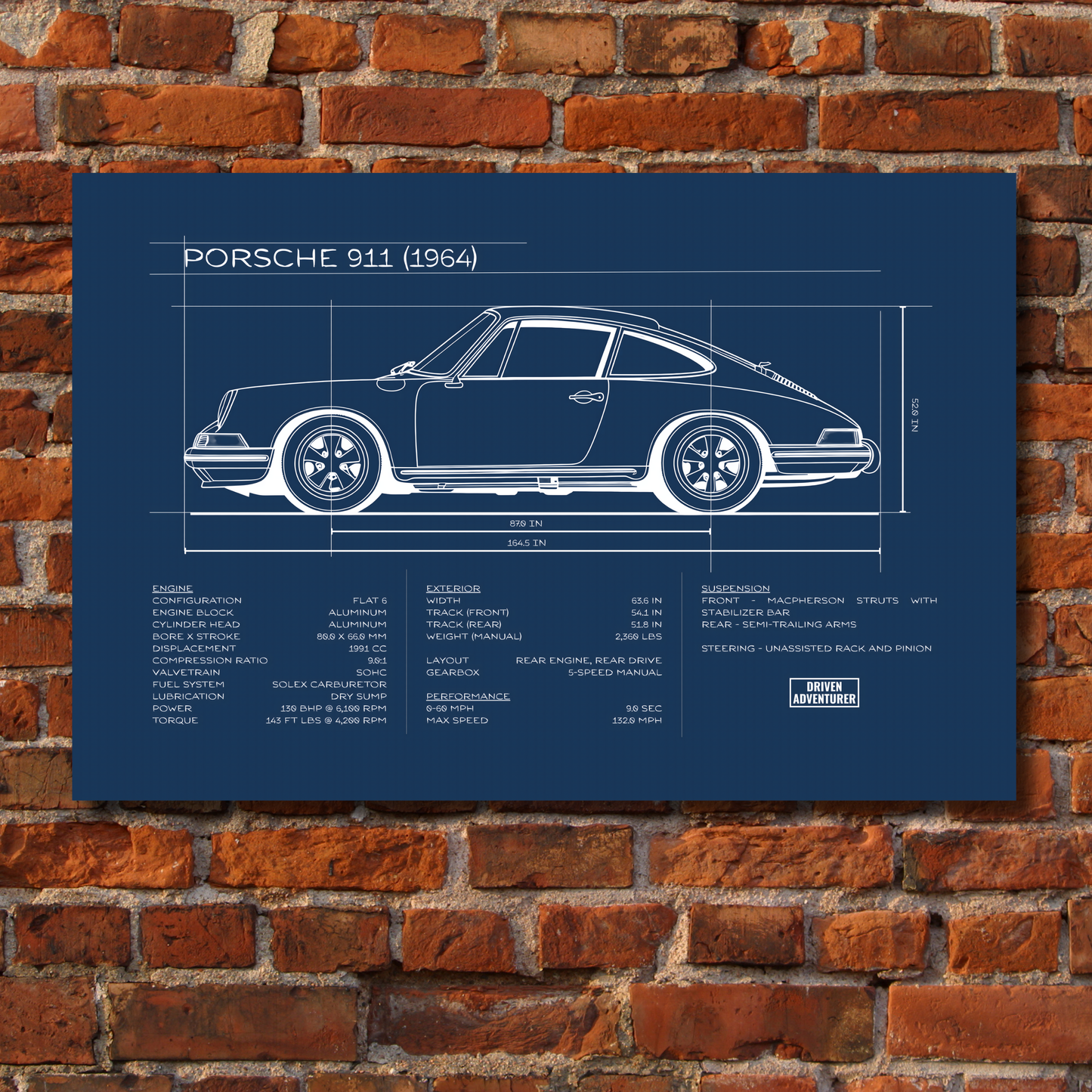 Porsche 911 Spec Sheet | Blueprint Edition Aluminum Print