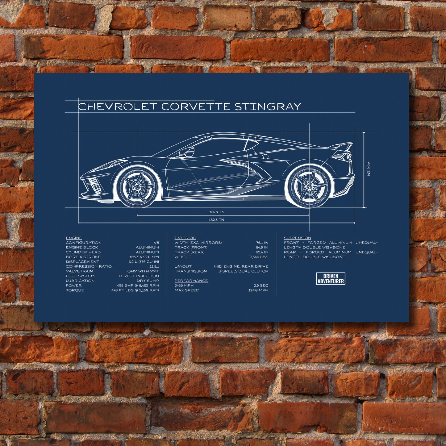 Chevrolet Corvette Stingray Spec Sheet | Blueprint Edition Aluminum Print
