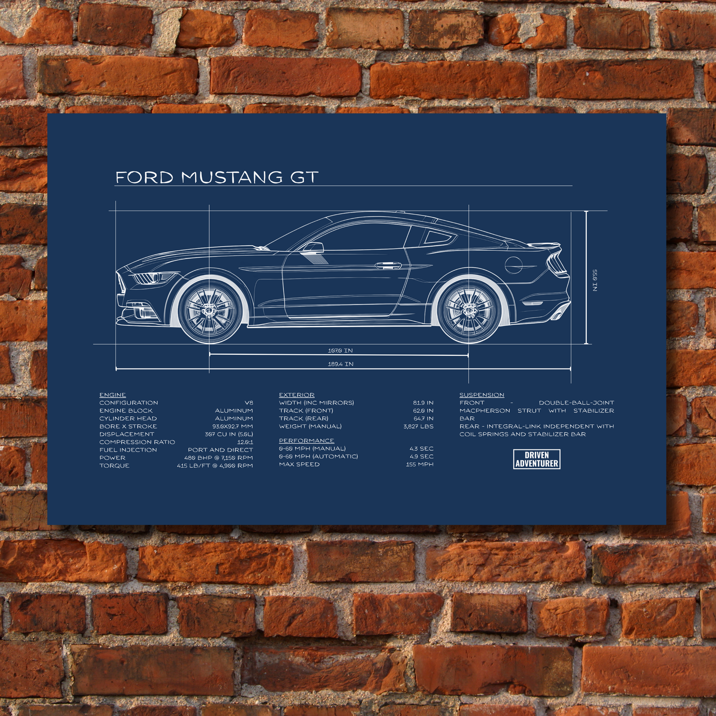 Ford Mustang GT Spec Sheet | Blueprint Edition Aluminum Print