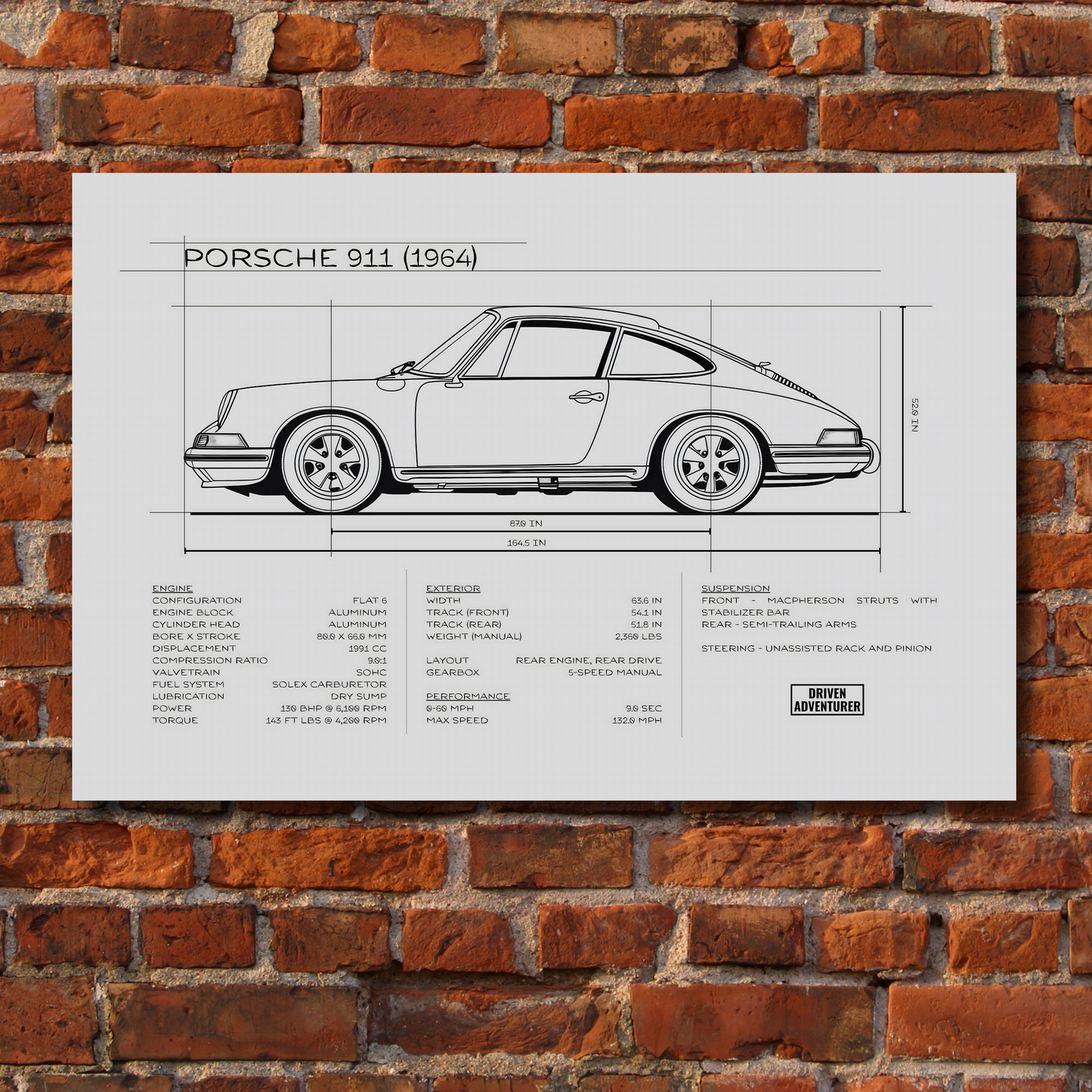 Porsche 911 Spec Sheet | Monochrome Edition Aluminum Print
