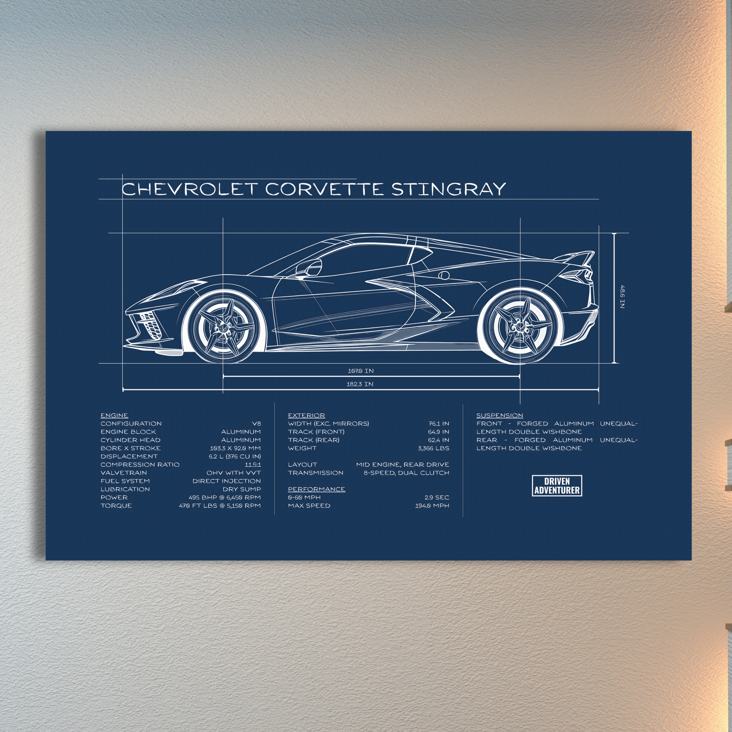 Chevrolet Corvette Stingray Spec Sheet | Blueprint Edition Aluminum Print
