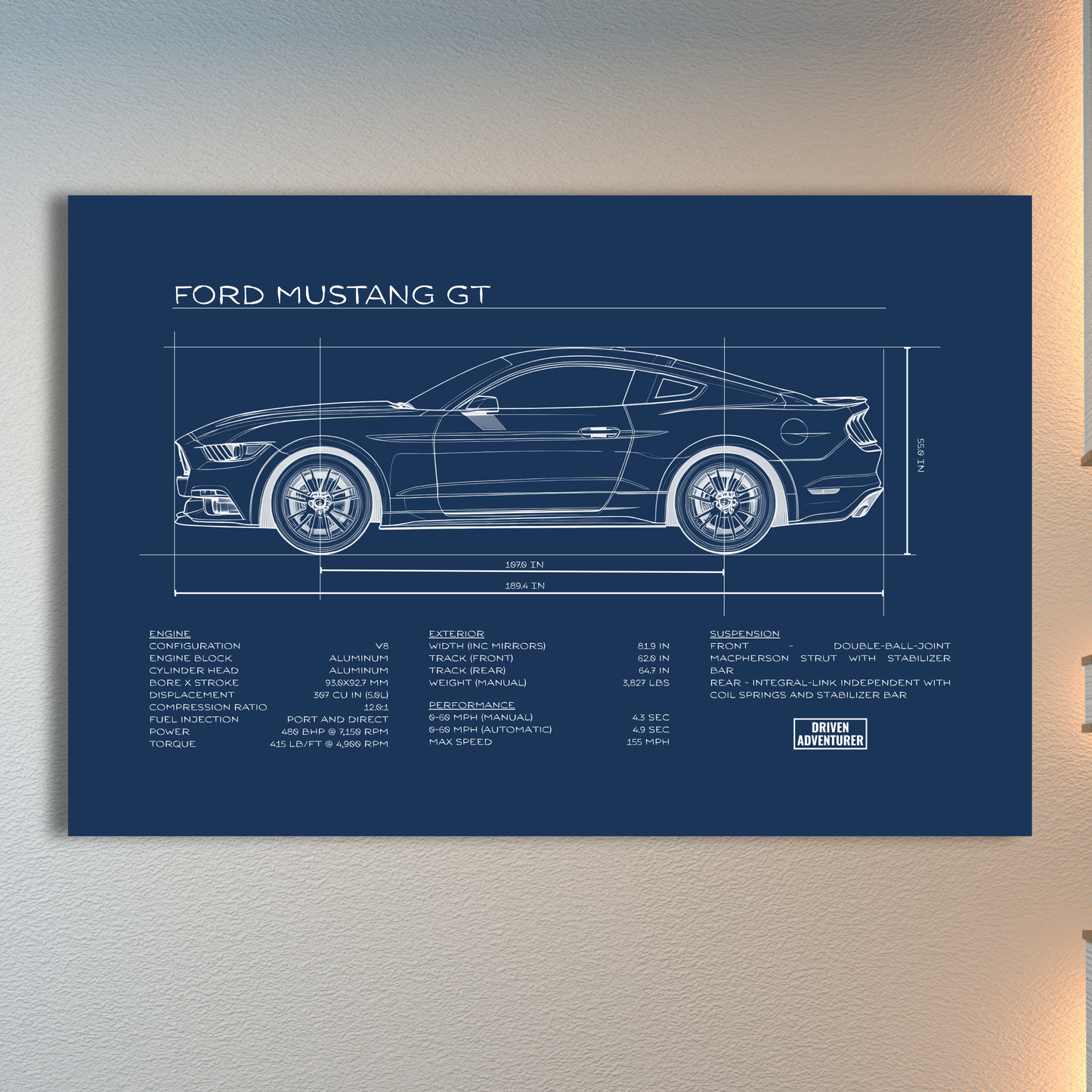 Ford Mustang GT Spec Sheet | Blueprint Edition Aluminum Print