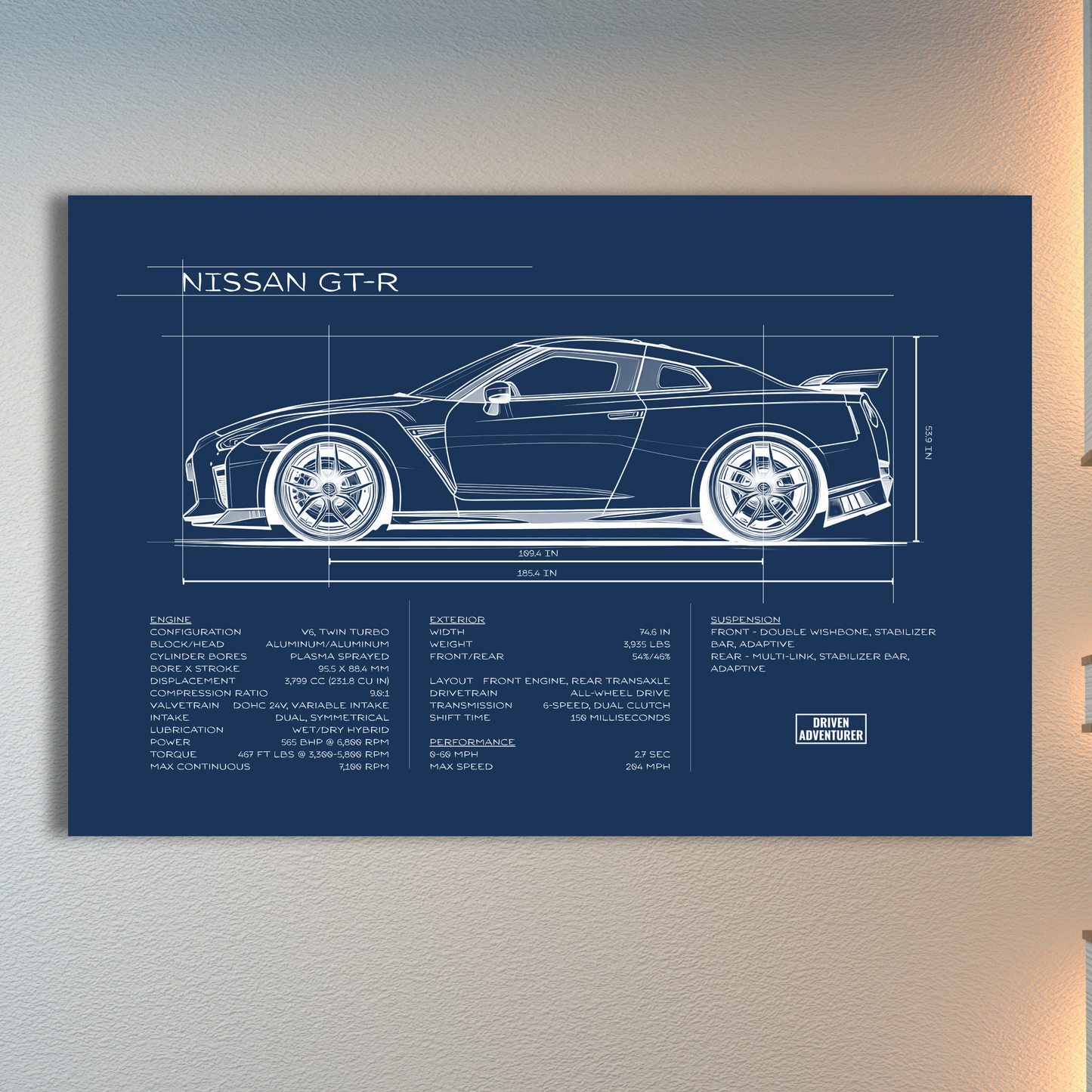 Nissan GT-R Spec Sheet | Blueprint Edition Aluminum Print
