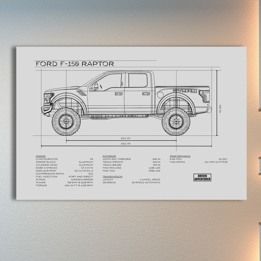 Ford F-150 Raptor Spec Sheet | Monochrome Edition Aluminum Print