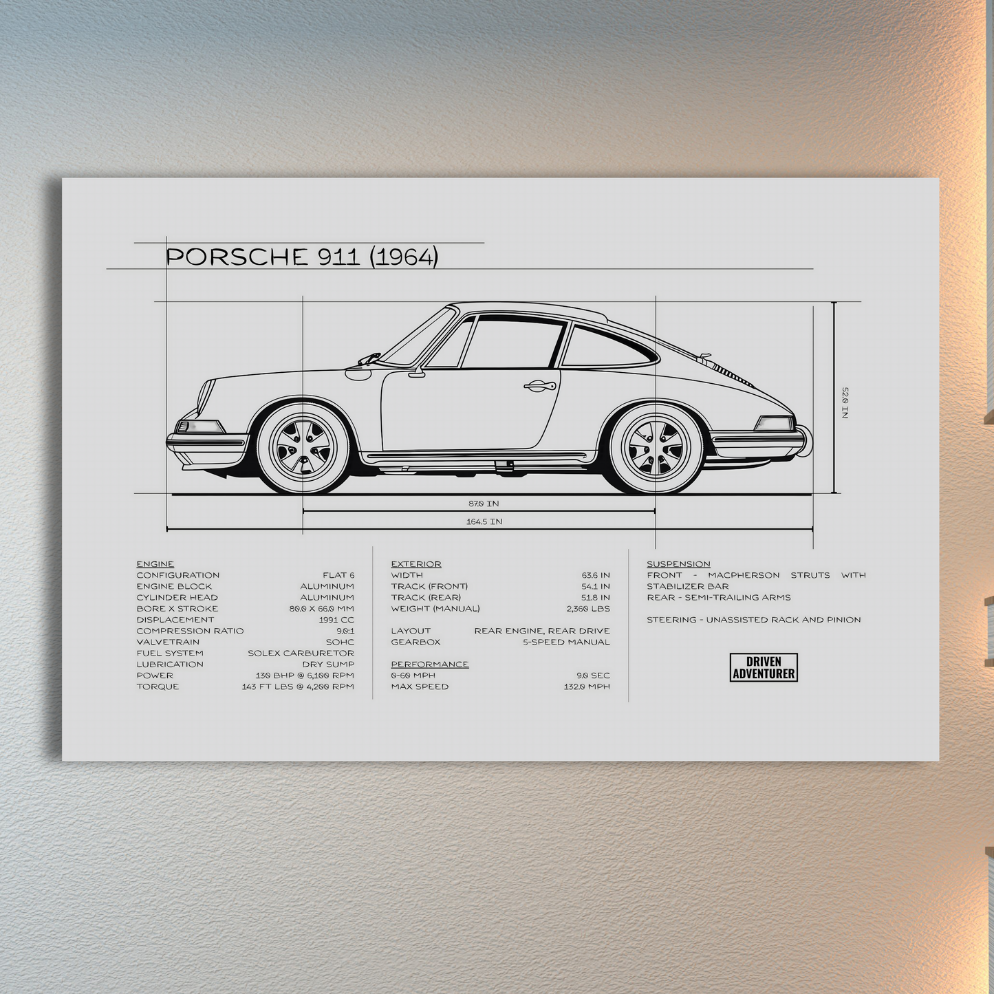 Porsche 911 Spec Sheet | Monochrome Edition Aluminum Print