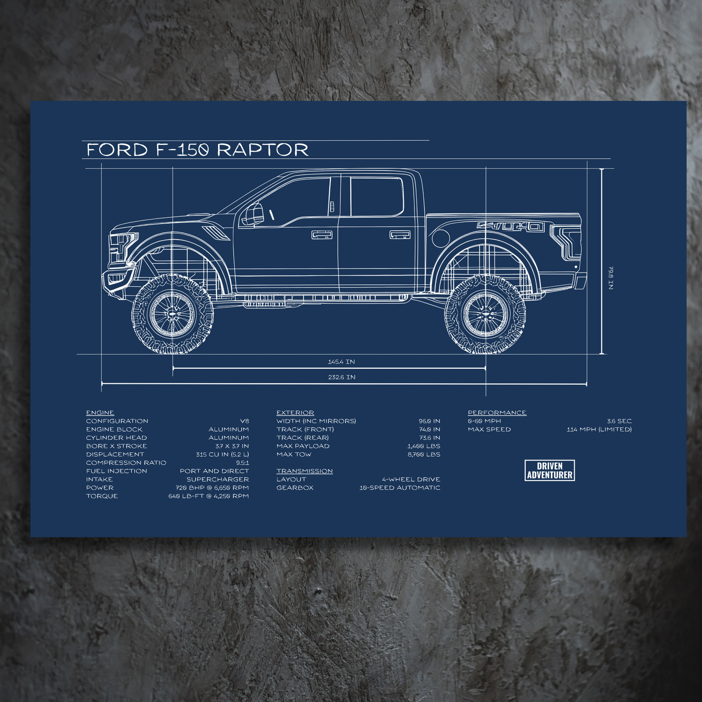 Ford F-150 Raptor Spec Sheet | Blueprint Edition Aluminum Print