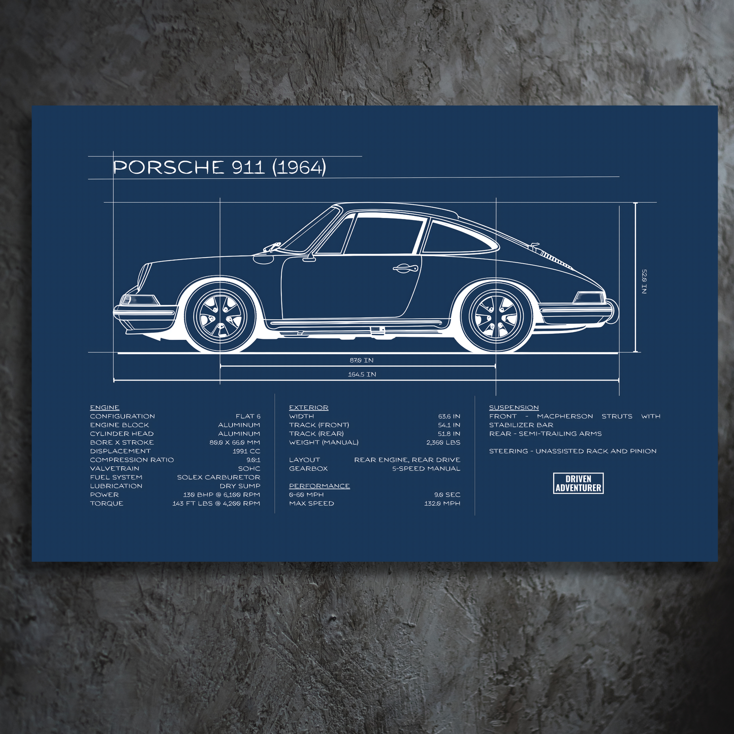 Porsche 911 Spec Sheet | Blueprint Edition Aluminum Print