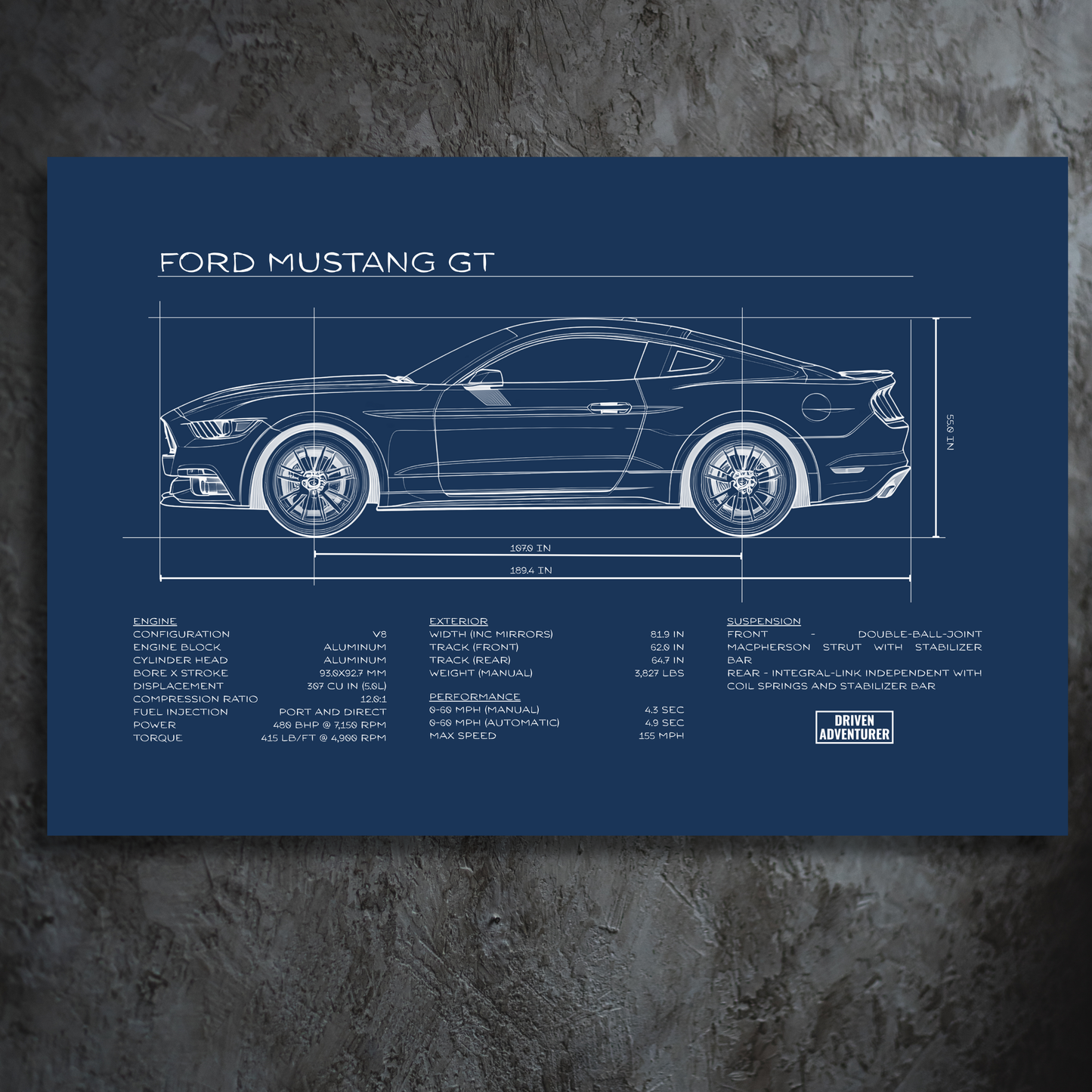 Ford Mustang GT Spec Sheet | Blueprint Edition Aluminum Print