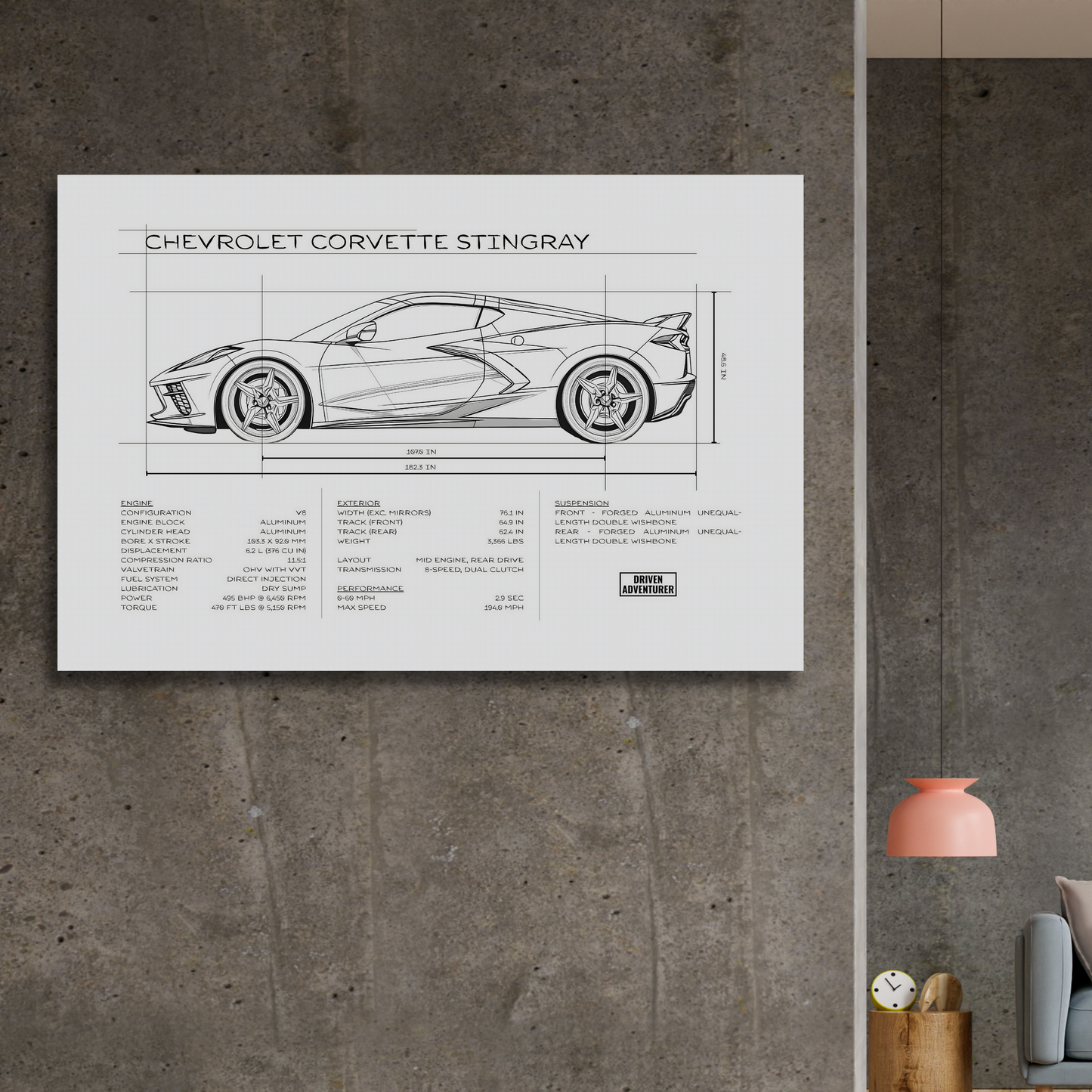 Chevrolet Corvette Stingray Spec Sheet | Monochrome Edition Aluminum Print