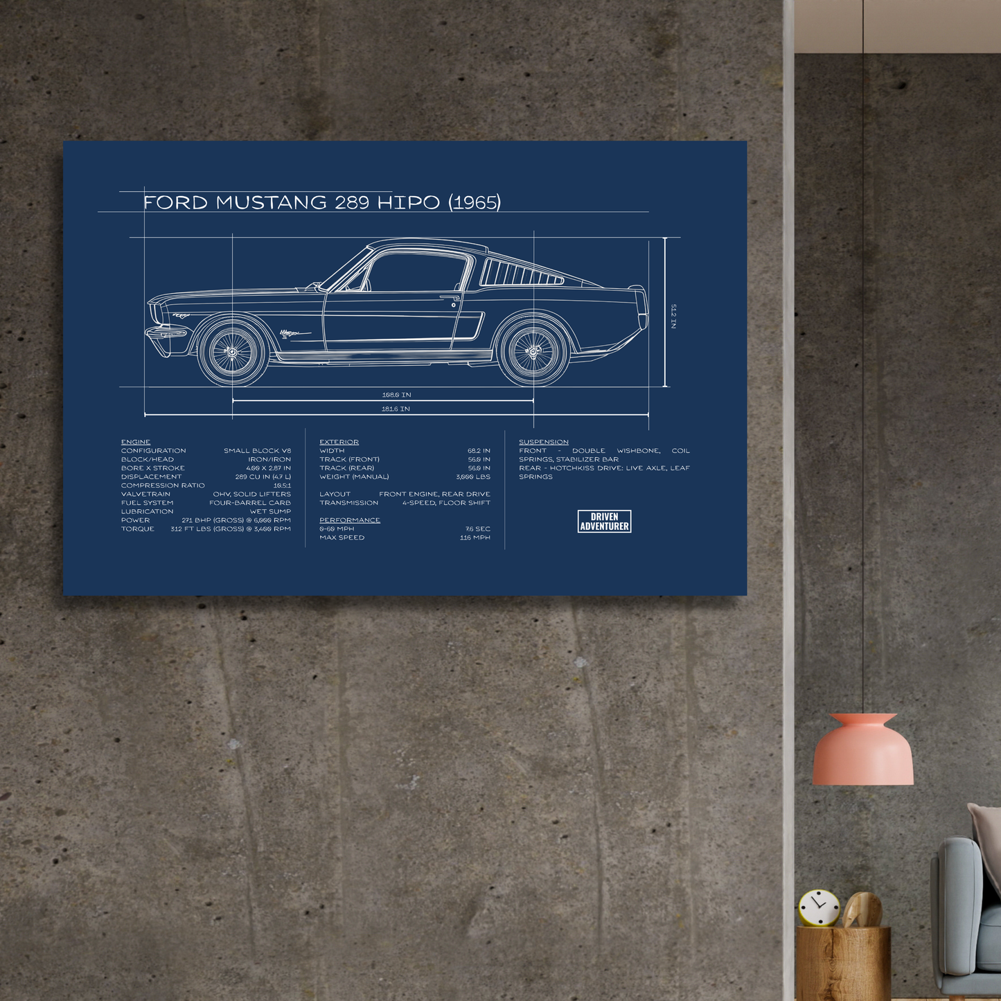 Ford Mustang 289 HiPo Spec Sheet | Blueprint Edition Aluminum Print