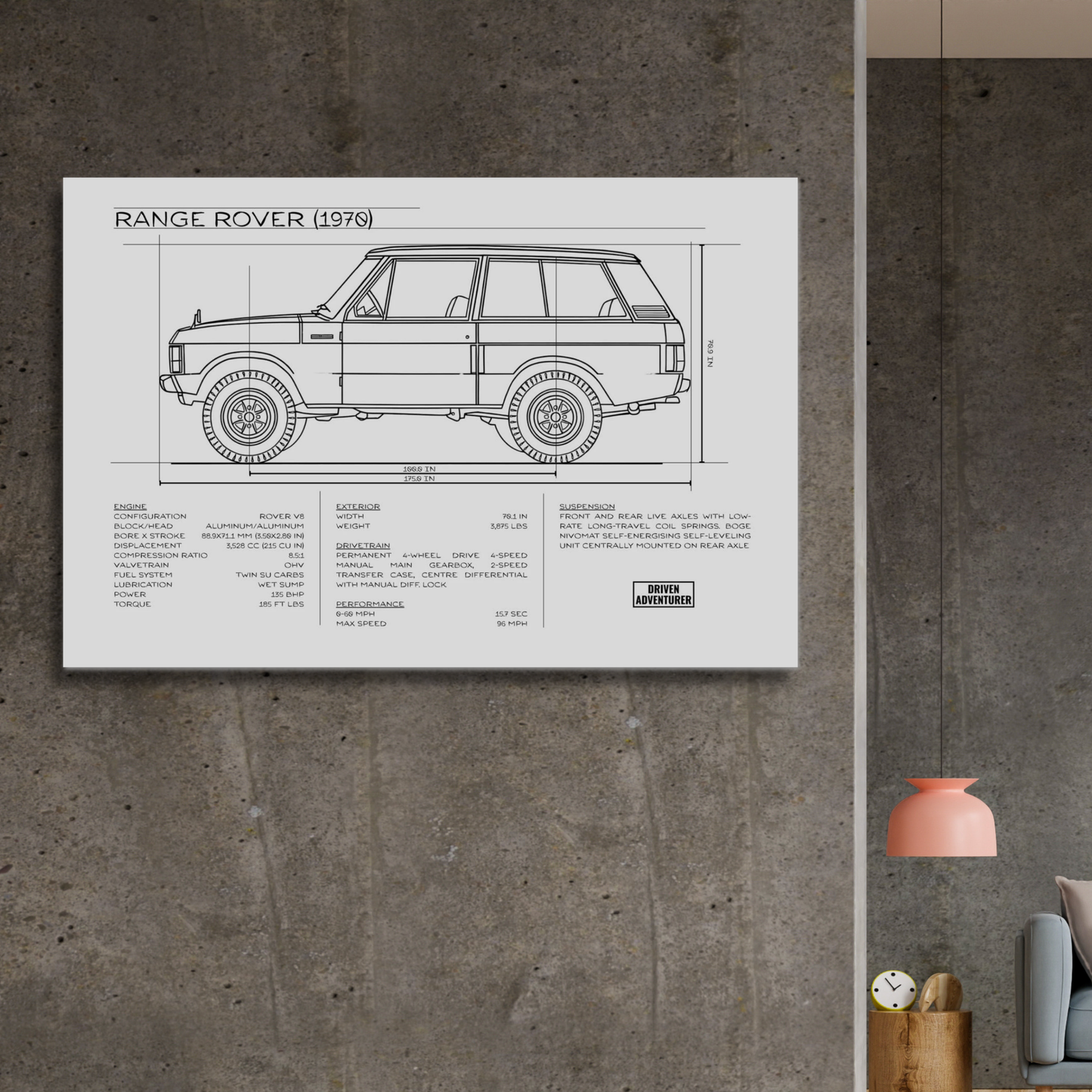 Range Rover Spec Sheet | Monochrome Edition Aluminum Print