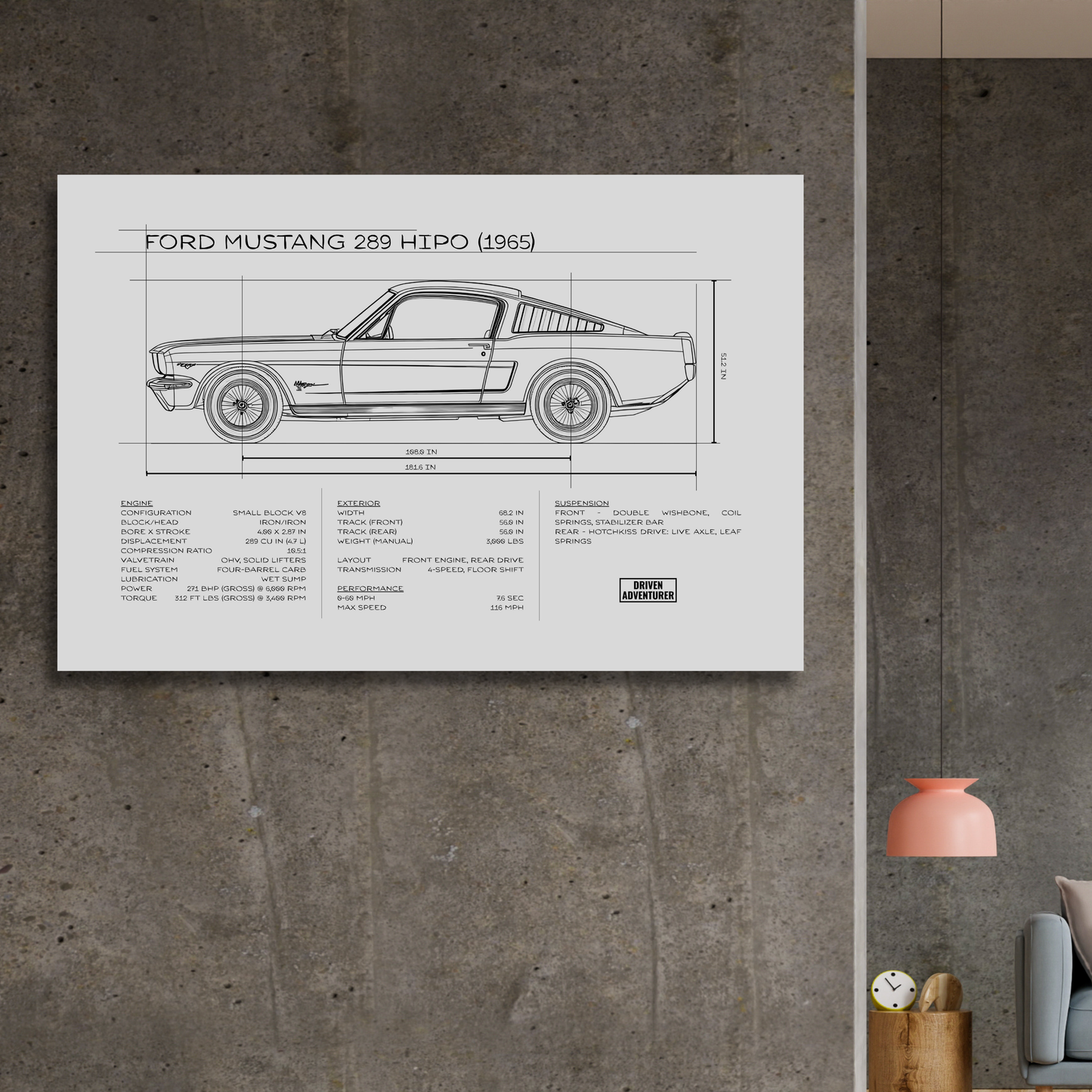 Ford Mustang 289 HiPo Spec Sheet | Monochrome Edition Aluminum Print