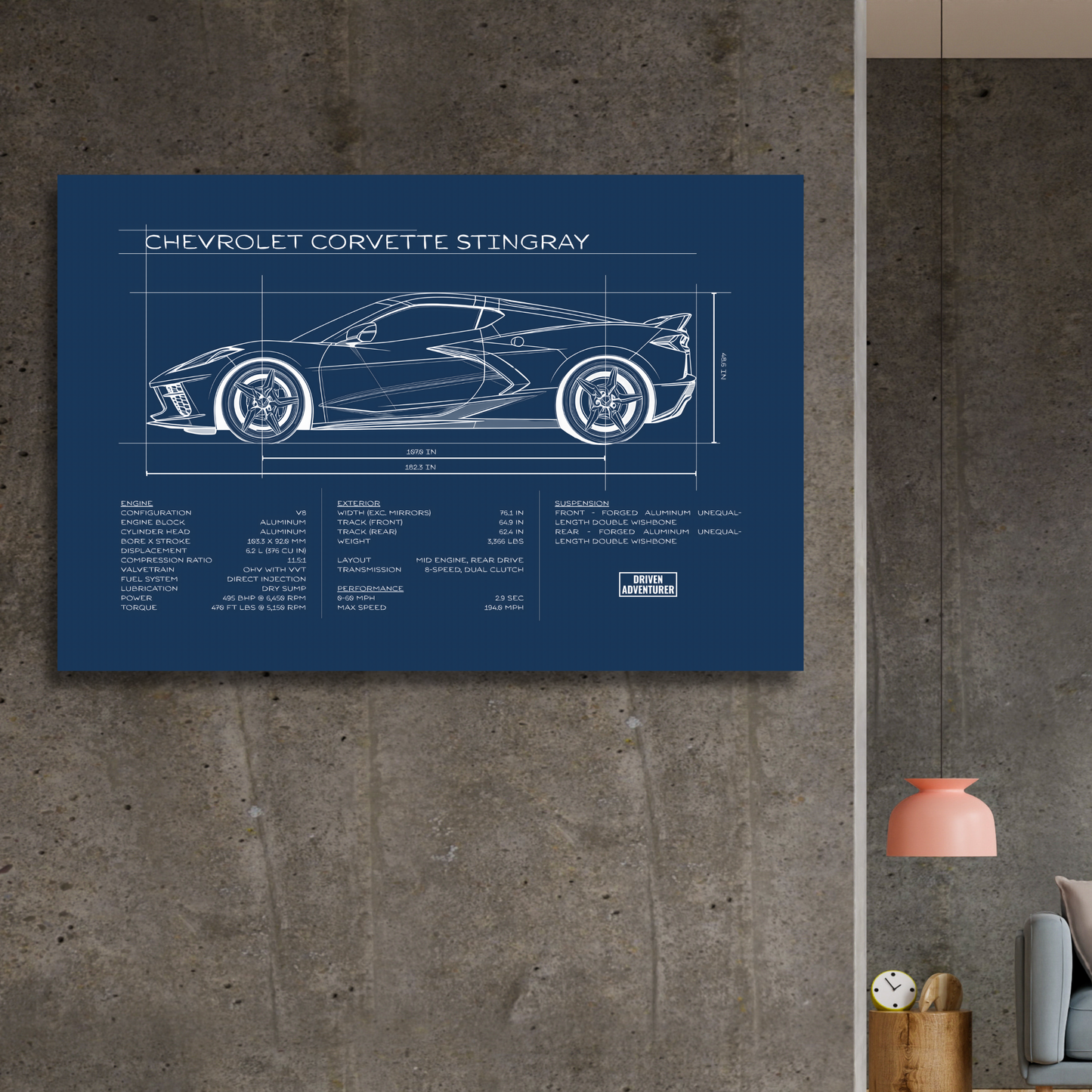 Chevrolet Corvette Stingray Spec Sheet | Blueprint Edition Aluminum Print