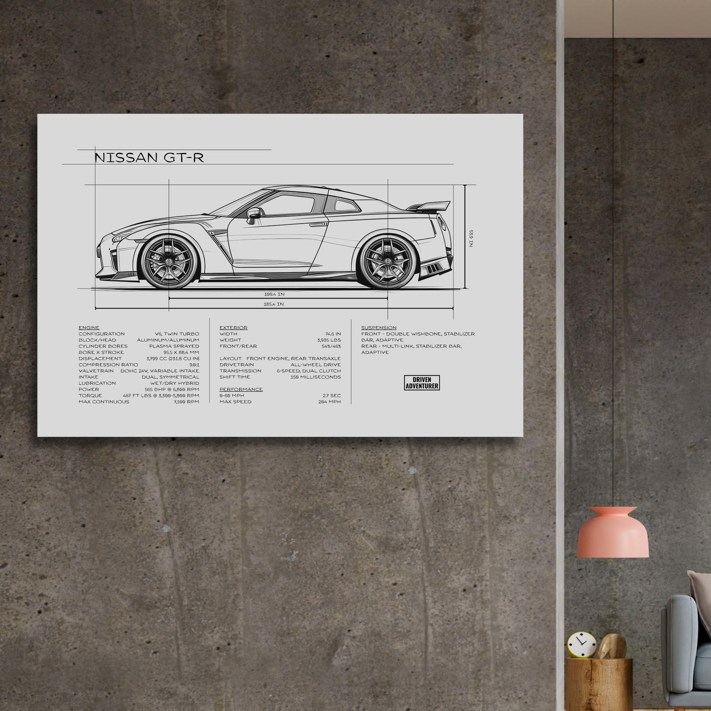 Nissan GT-R Spec Sheet | Monochrome Edition Aluminum Print