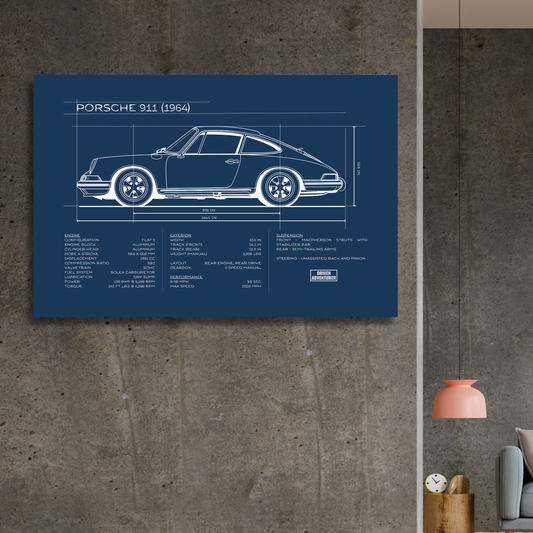 Porsche 911 Spec Sheet | Blueprint Edition Aluminum Print