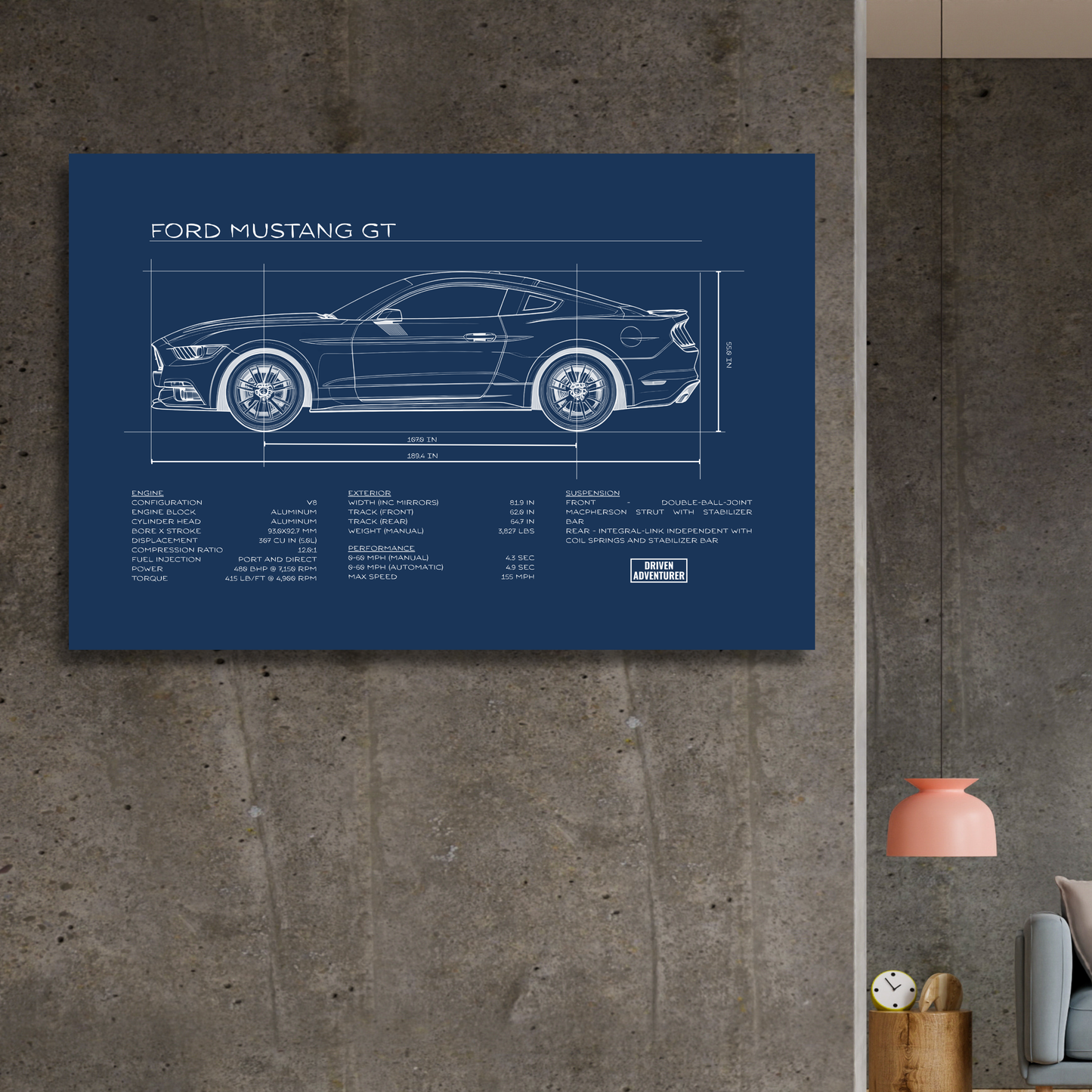 Ford Mustang GT Spec Sheet | Blueprint Edition Aluminum Print