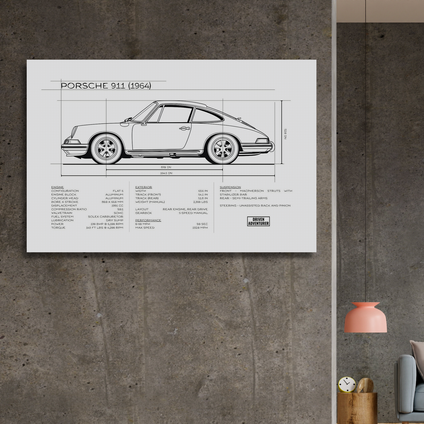 Porsche 911 Spec Sheet | Monochrome Edition Aluminum Print