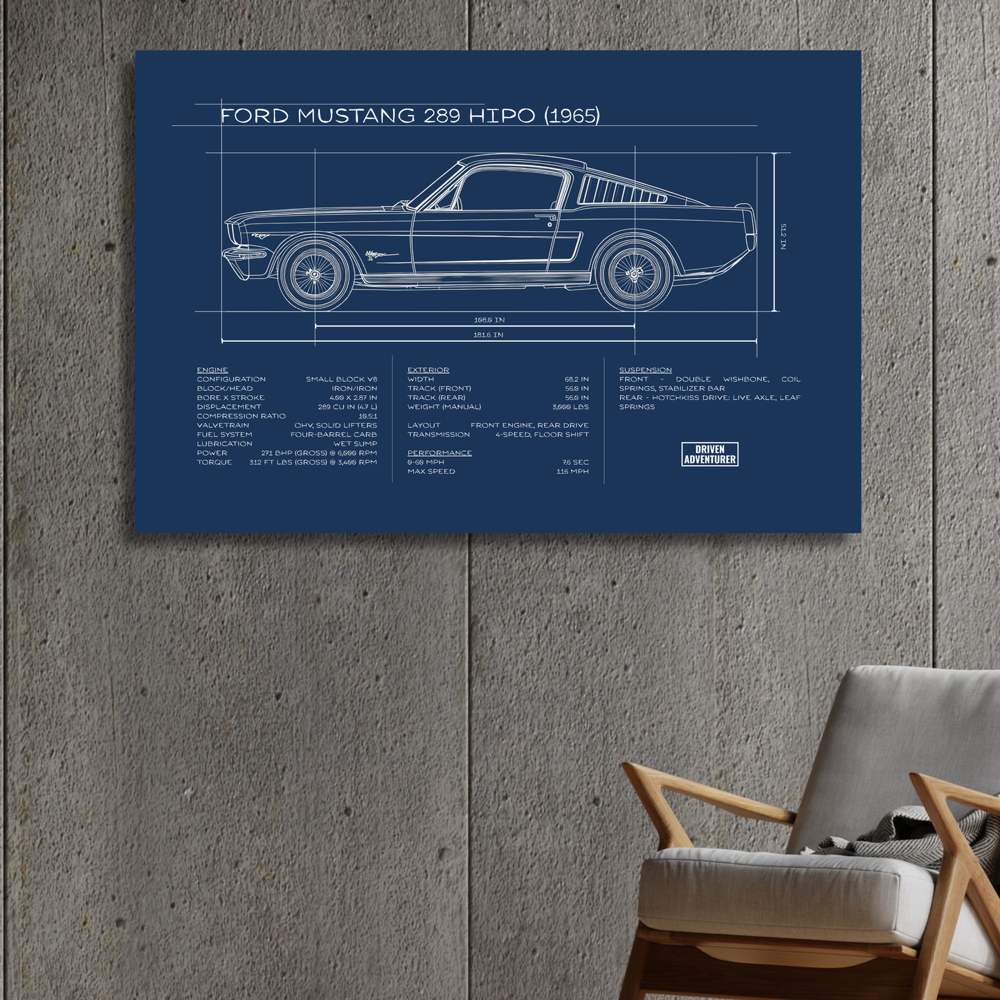 Ford Mustang 289 HiPo Spec Sheet | Blueprint Edition Aluminum Print