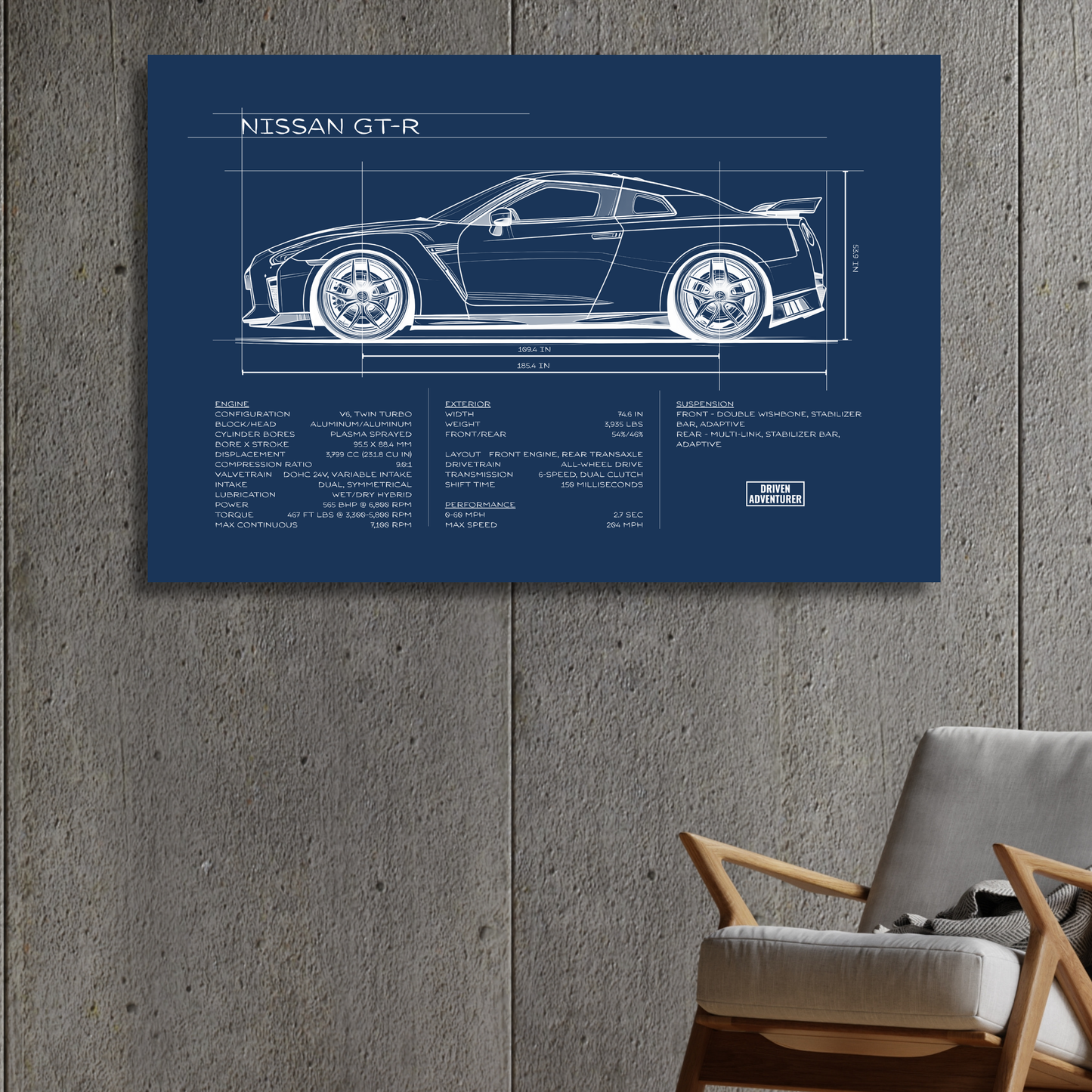 Nissan GT-R Spec Sheet | Blueprint Edition Aluminum Print