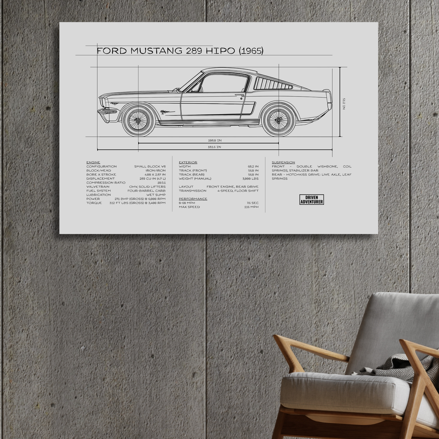 Ford Mustang 289 HiPo Spec Sheet | Monochrome Edition Aluminum Print