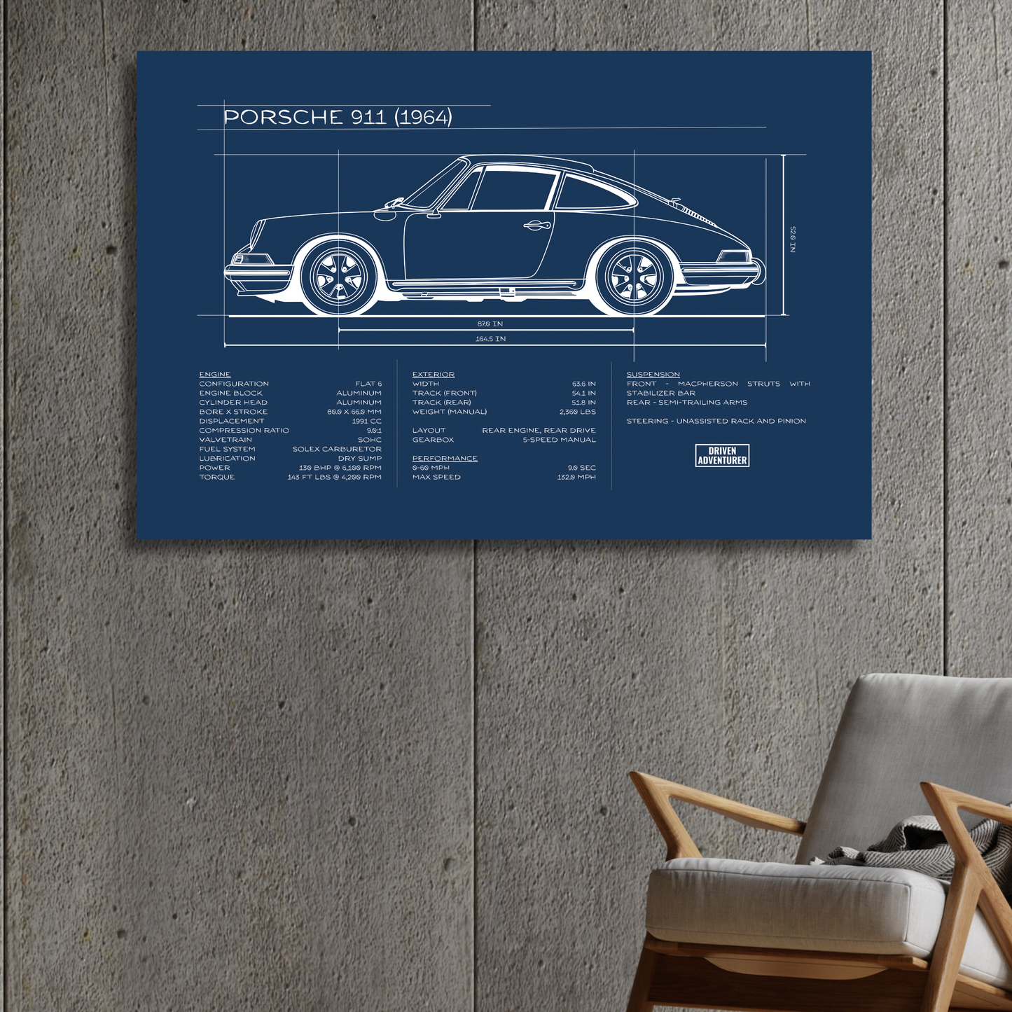 Porsche 911 Spec Sheet | Blueprint Edition Aluminum Print