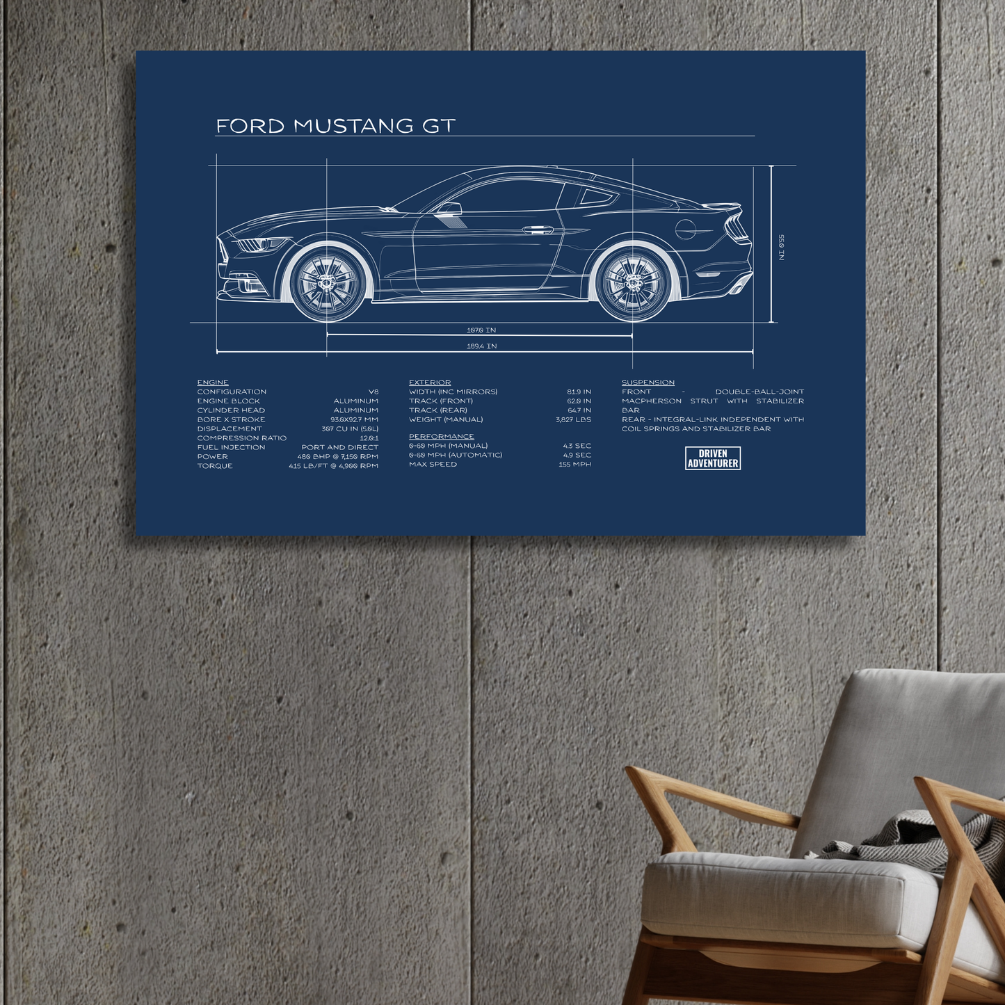 Ford Mustang GT Spec Sheet | Blueprint Edition Aluminum Print