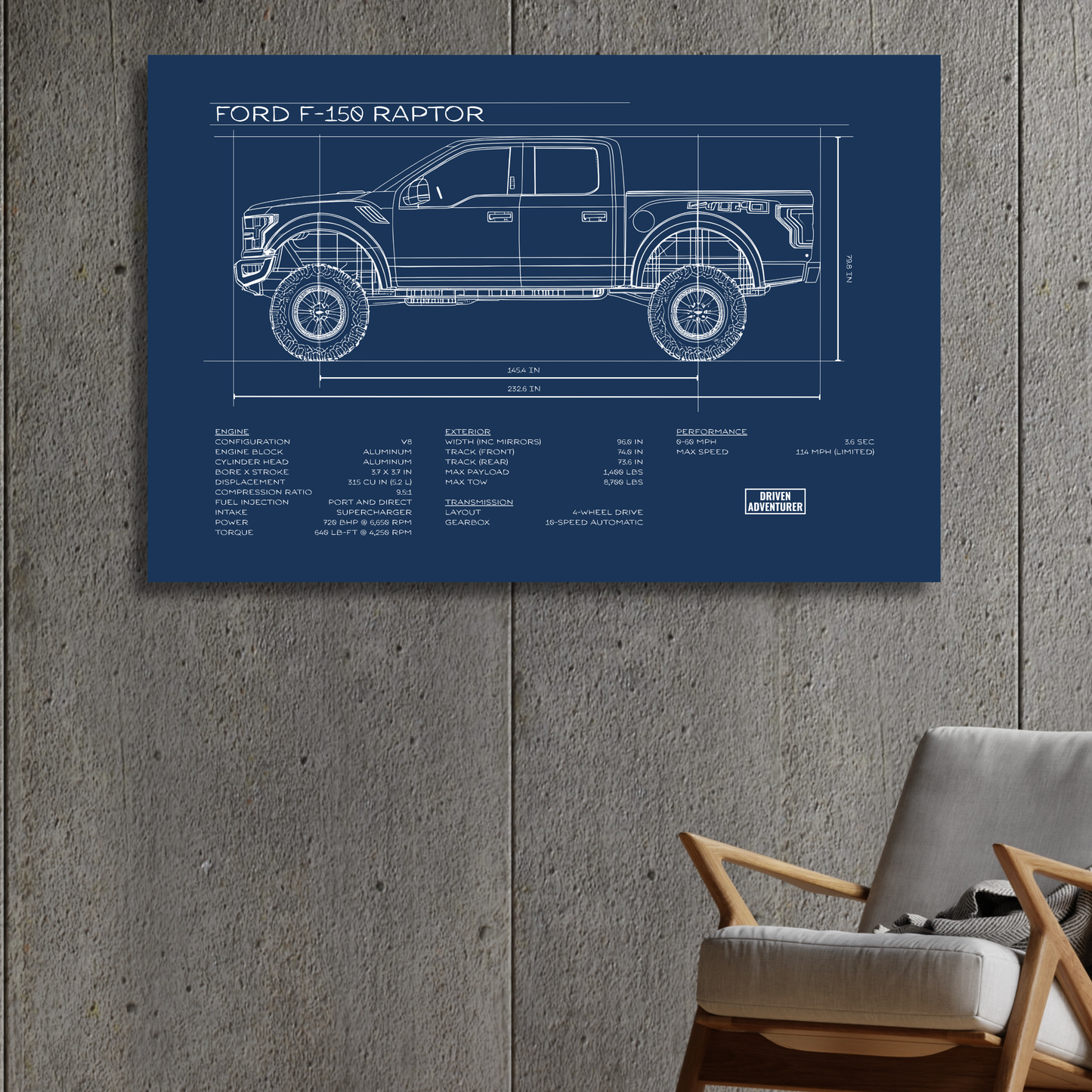 Ford F-150 Raptor Spec Sheet | Blueprint Edition Aluminum Print