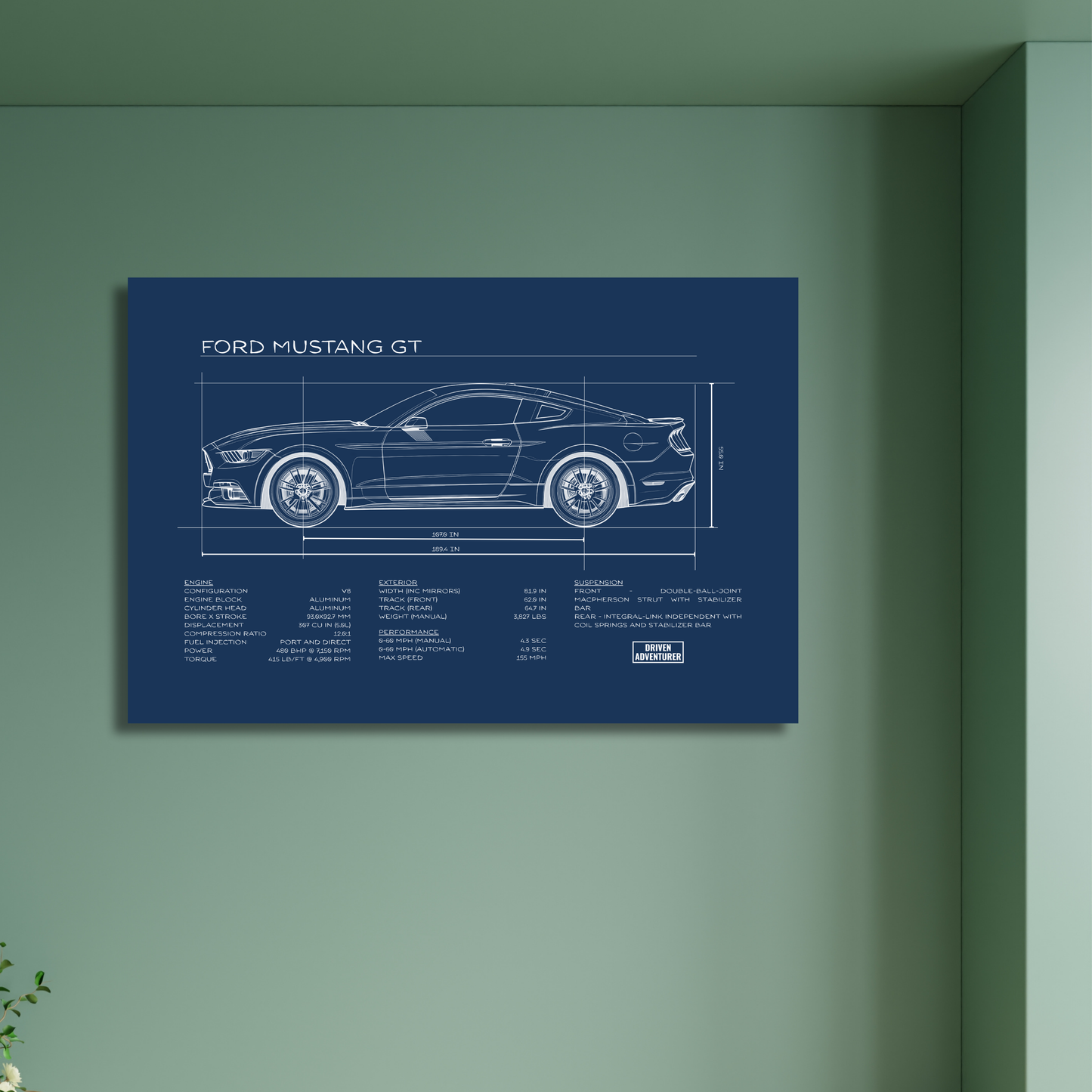 Ford Mustang GT Spec Sheet | Blueprint Edition Aluminum Print