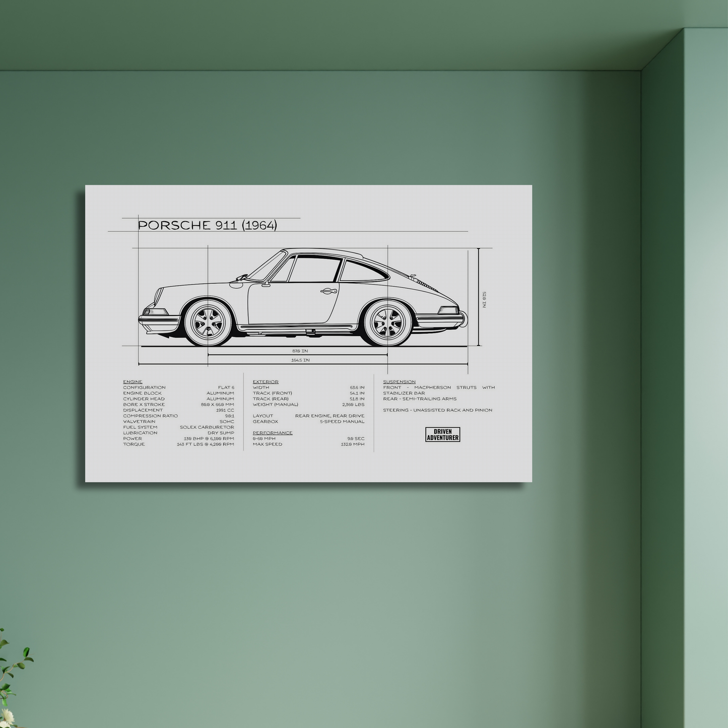 Porsche 911 Spec Sheet | Monochrome Edition Aluminum Print