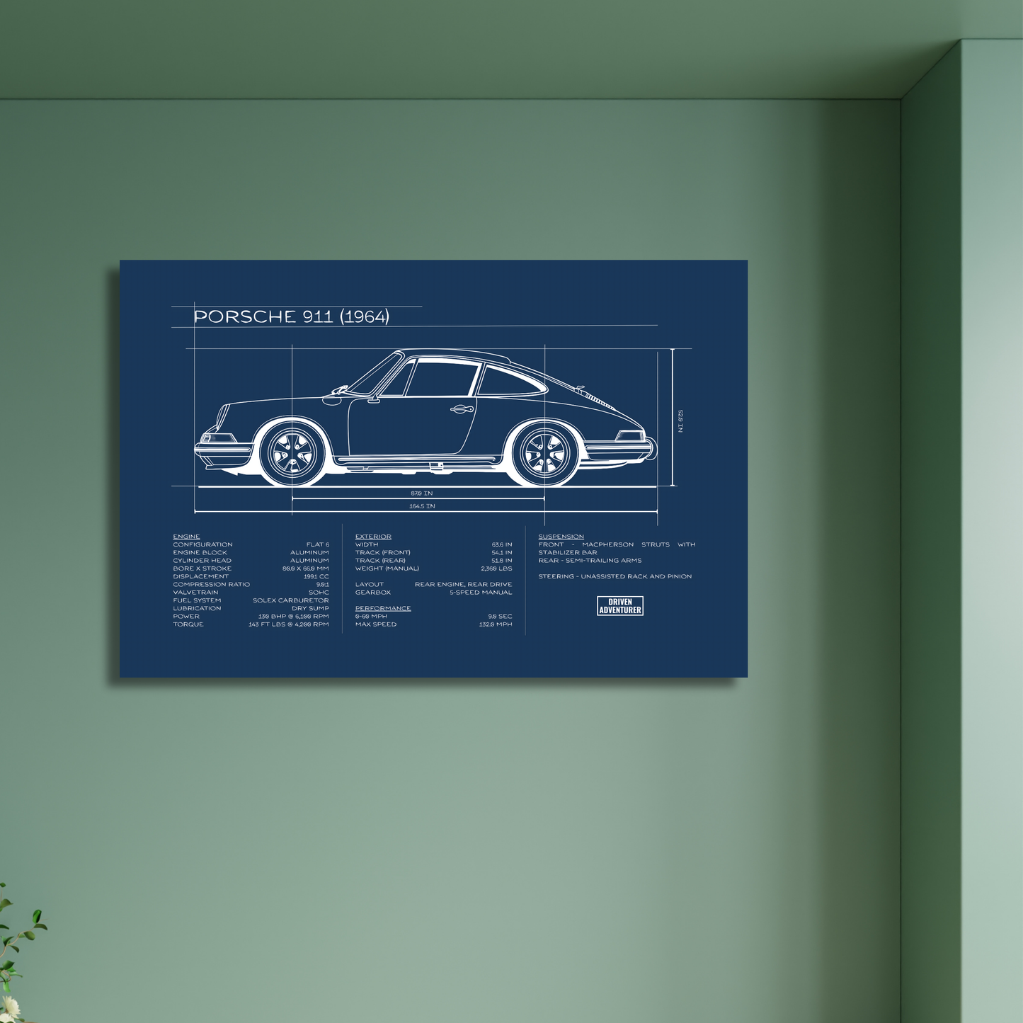 Porsche 911 Spec Sheet | Blueprint Edition Aluminum Print