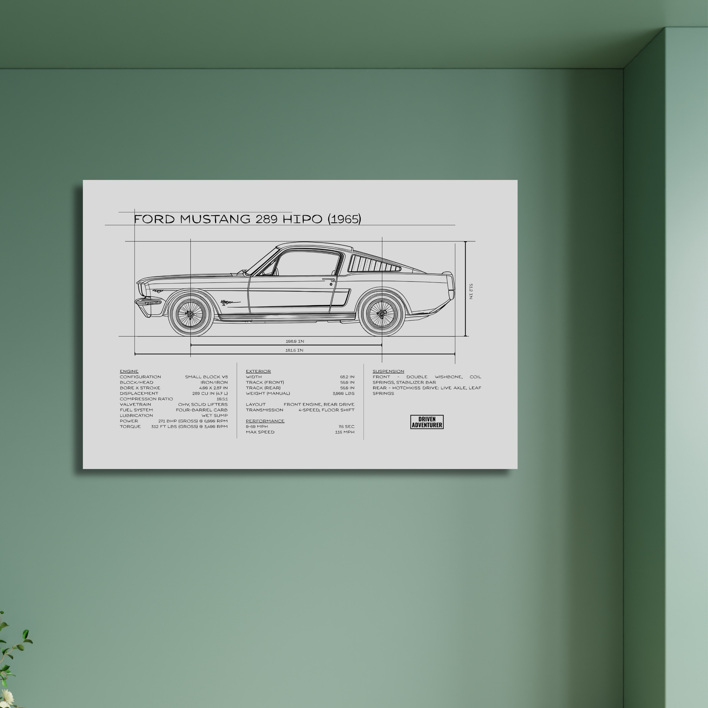 Ford Mustang 289 HiPo Spec Sheet | Monochrome Edition Aluminum Print