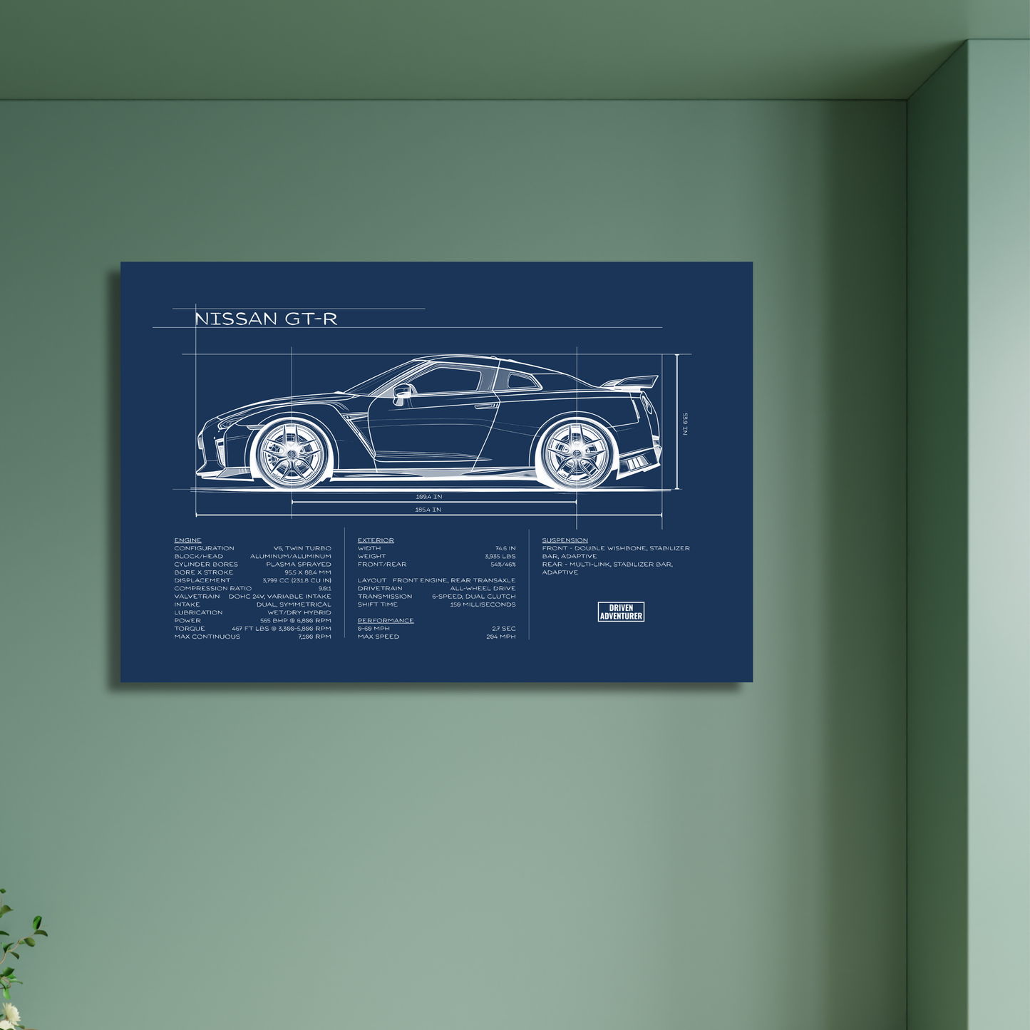 Nissan GT-R Spec Sheet | Blueprint Edition Aluminum Print