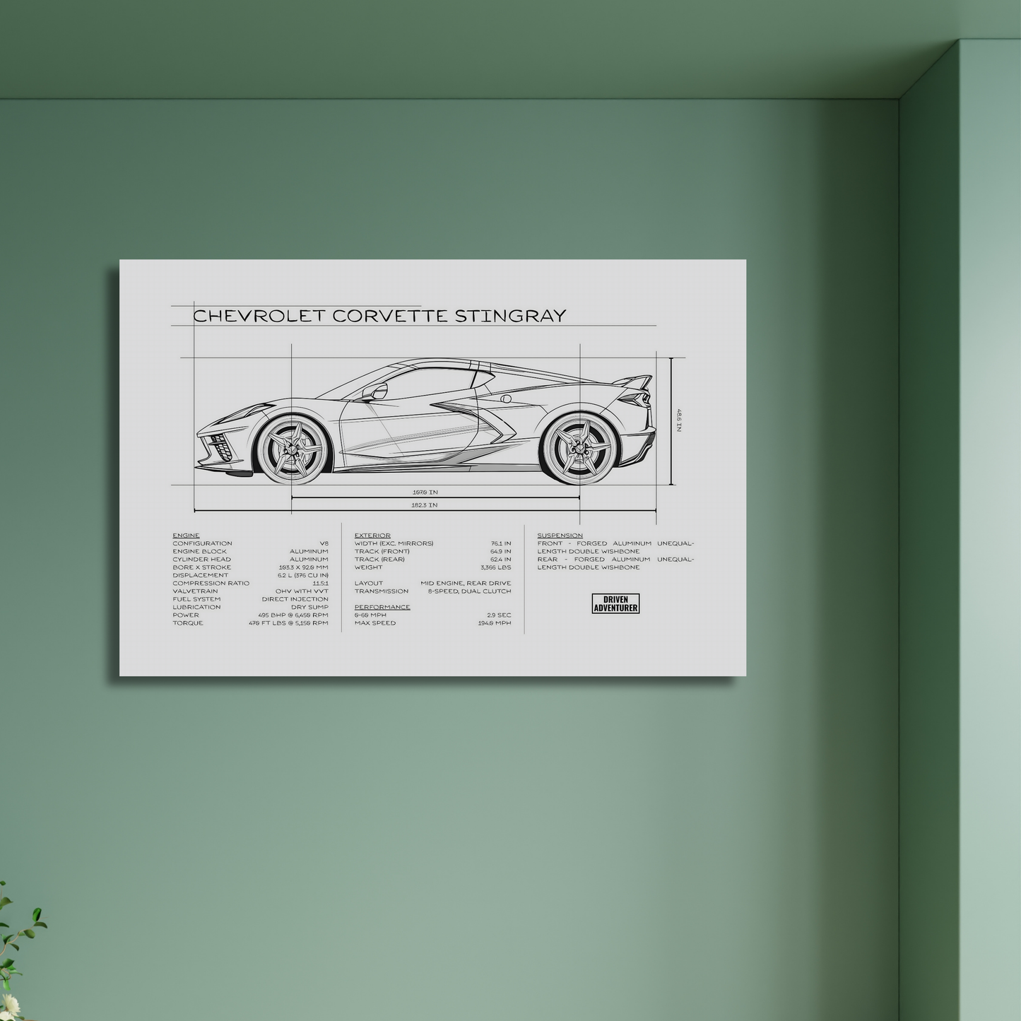 Chevrolet Corvette Stingray Spec Sheet | Monochrome Edition Aluminum Print