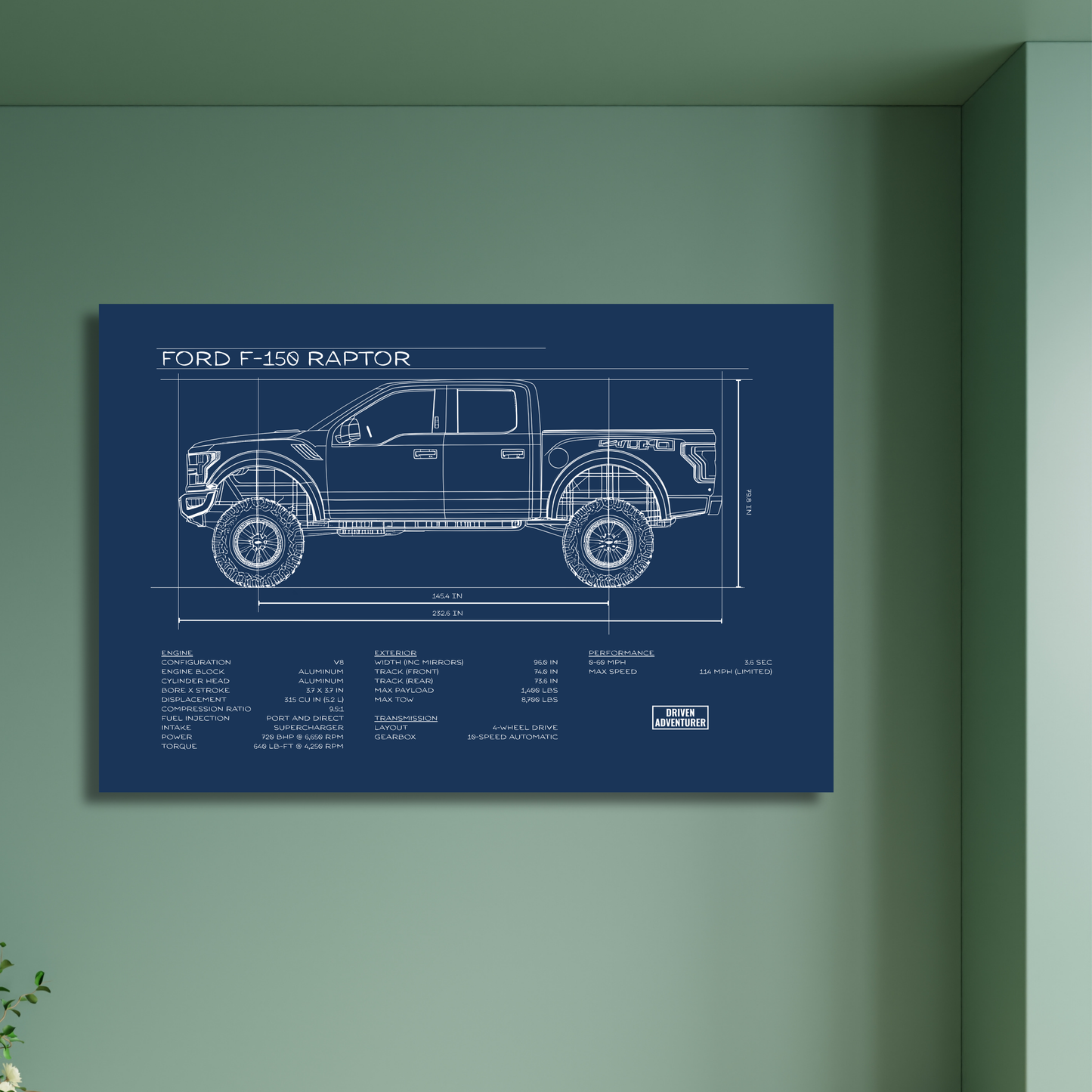 Ford F-150 Raptor Spec Sheet | Blueprint Edition Aluminum Print