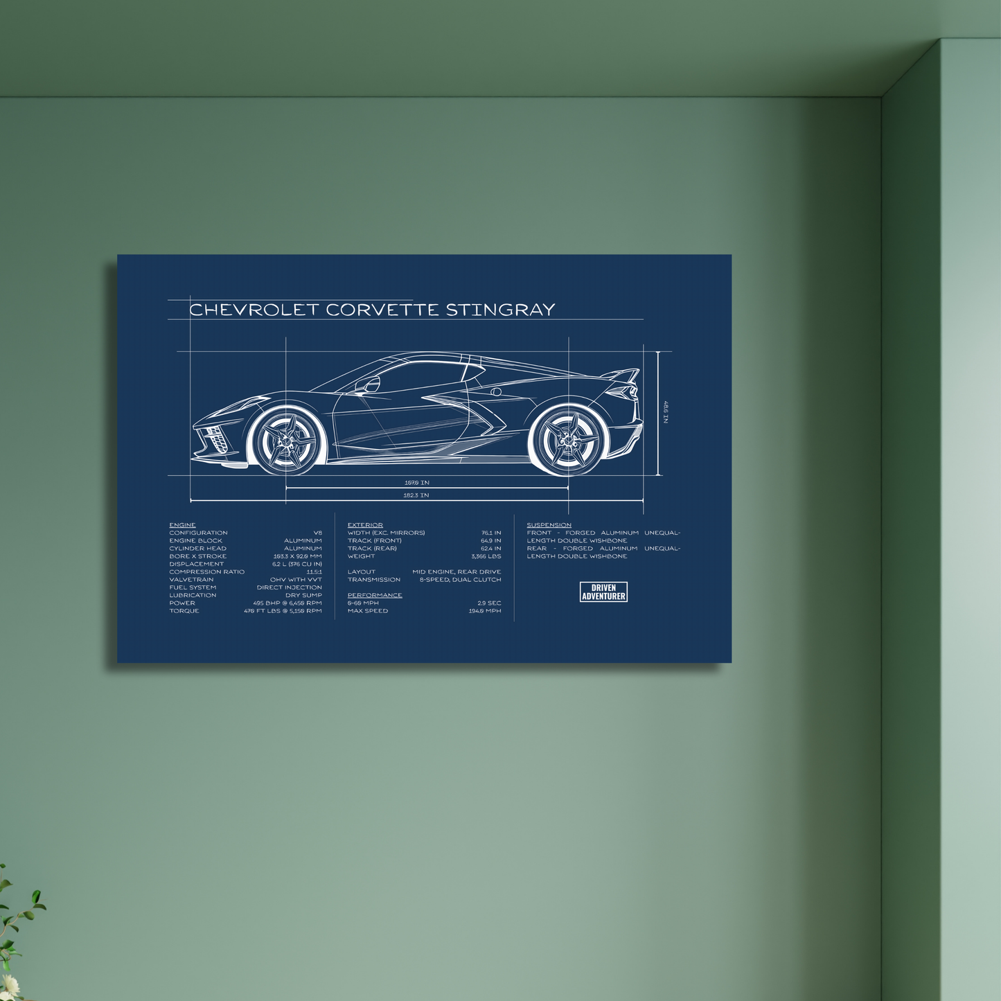 Chevrolet Corvette Stingray Spec Sheet | Blueprint Edition Aluminum Print