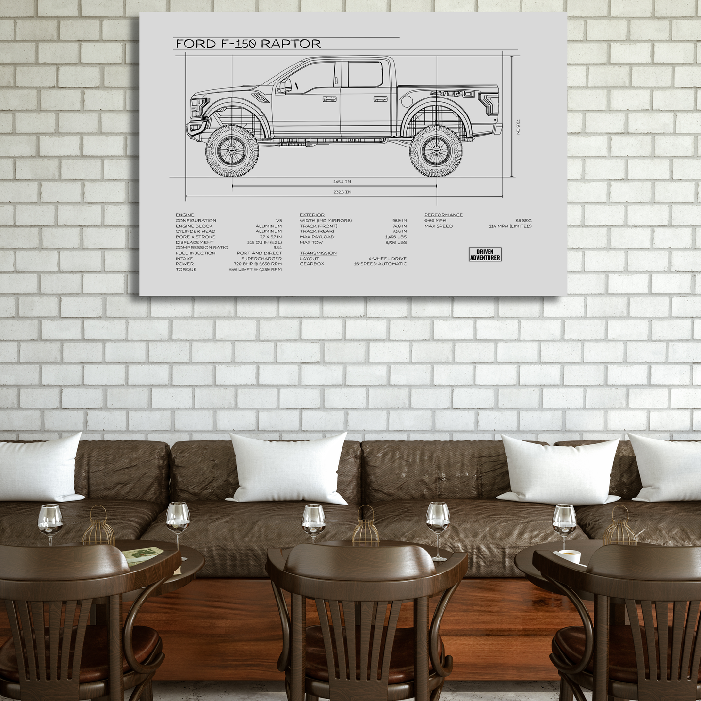 Ford F-150 Raptor Spec Sheet | Monochrome Edition Aluminum Print
