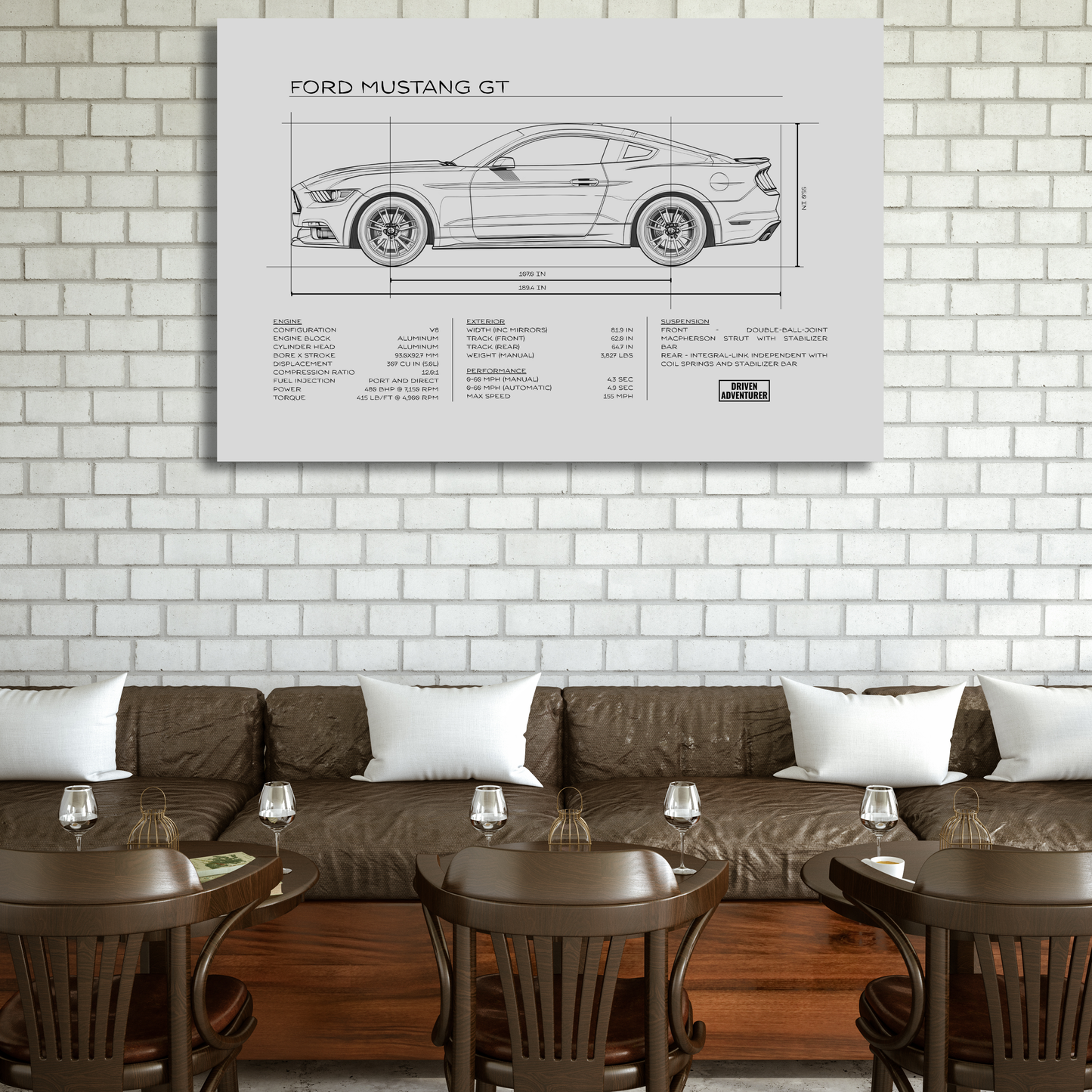 Ford Mustang GT Spec Sheet | Monochrome Edition Aluminum Print