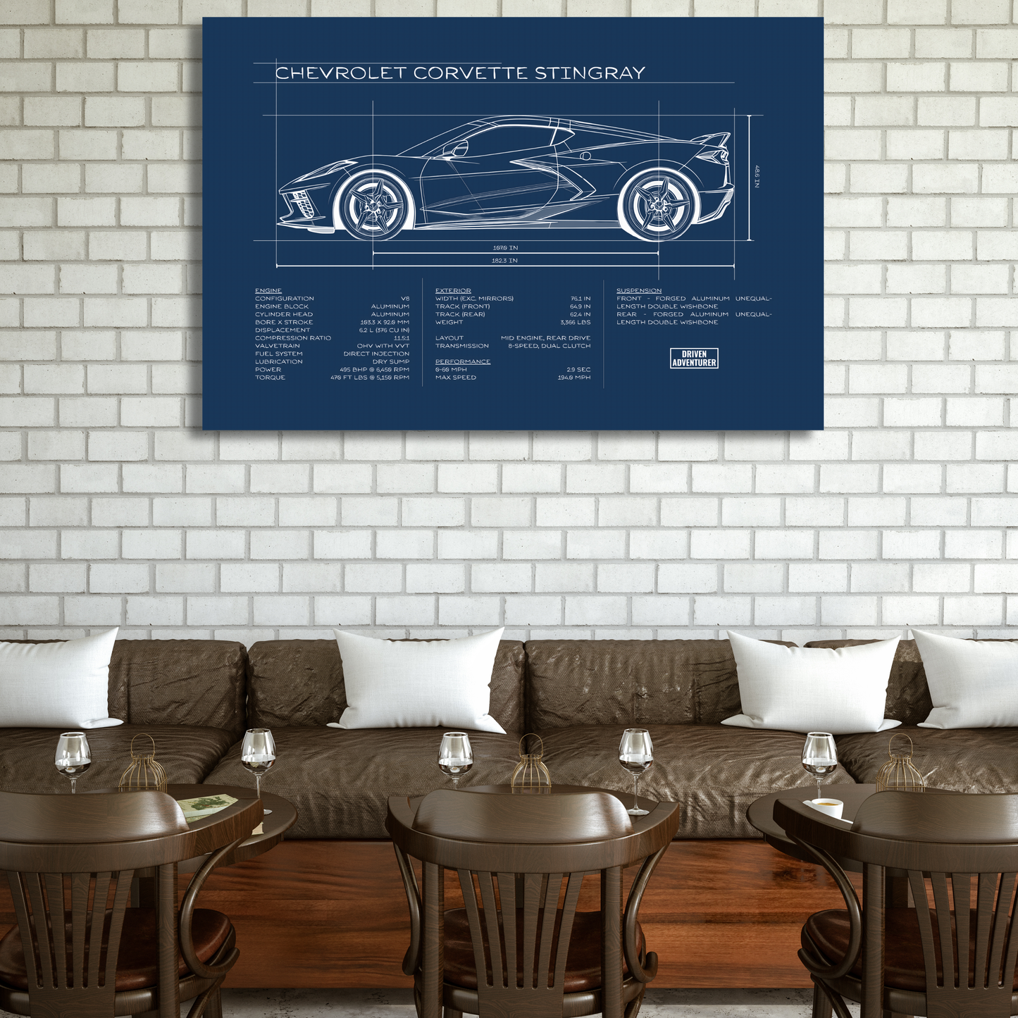 Chevrolet Corvette Stingray Spec Sheet | Blueprint Edition Aluminum Print