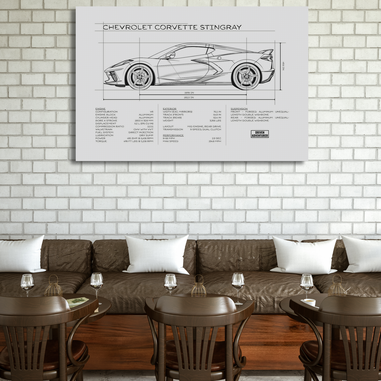 Chevrolet Corvette Stingray Spec Sheet | Monochrome Edition Aluminum Print