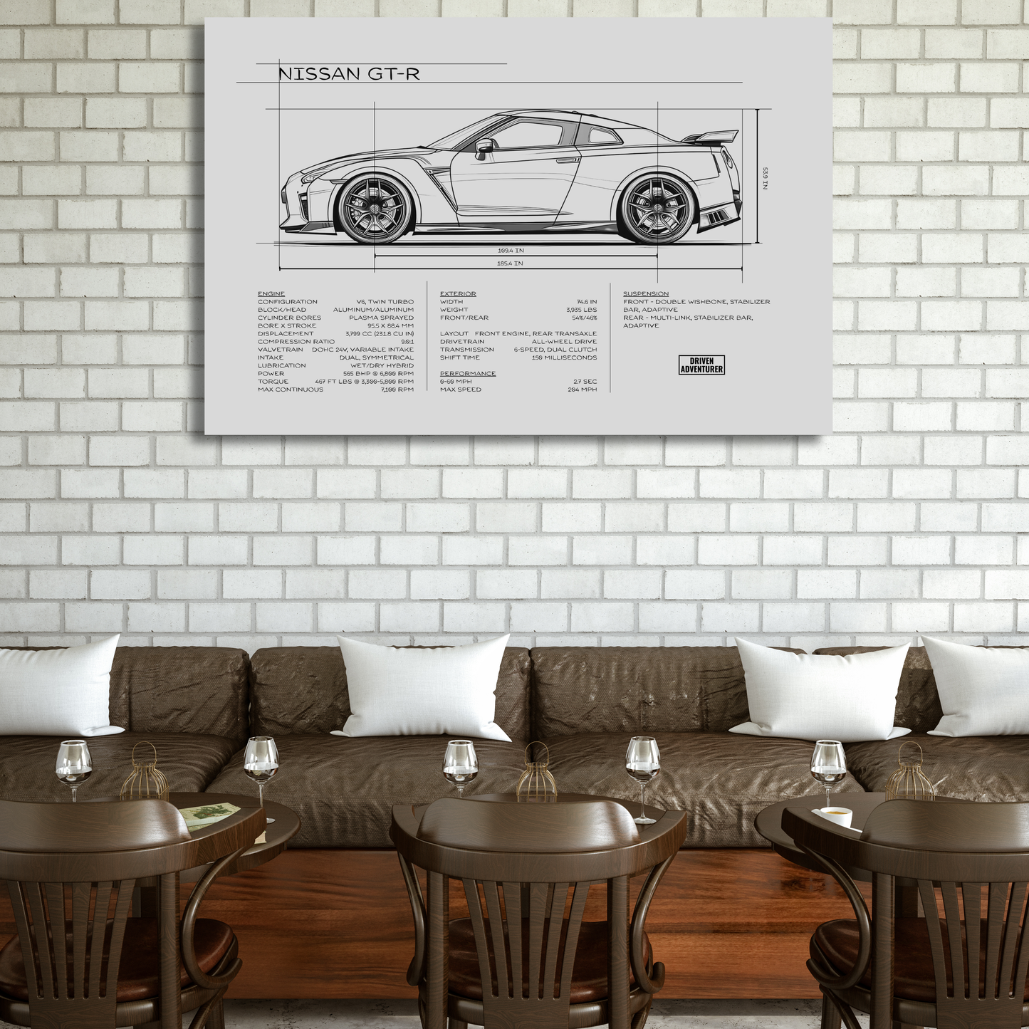 Nissan GT-R Spec Sheet | Monochrome Edition Aluminum Print