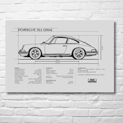 Porsche 911 Spec Sheet | Monochrome Edition Aluminum Print